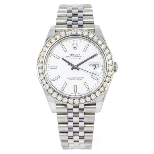 Rolex Datejust 126300 41MM White Dial And Diamond Bezel With Stainless Steel Jubilee Bracelet