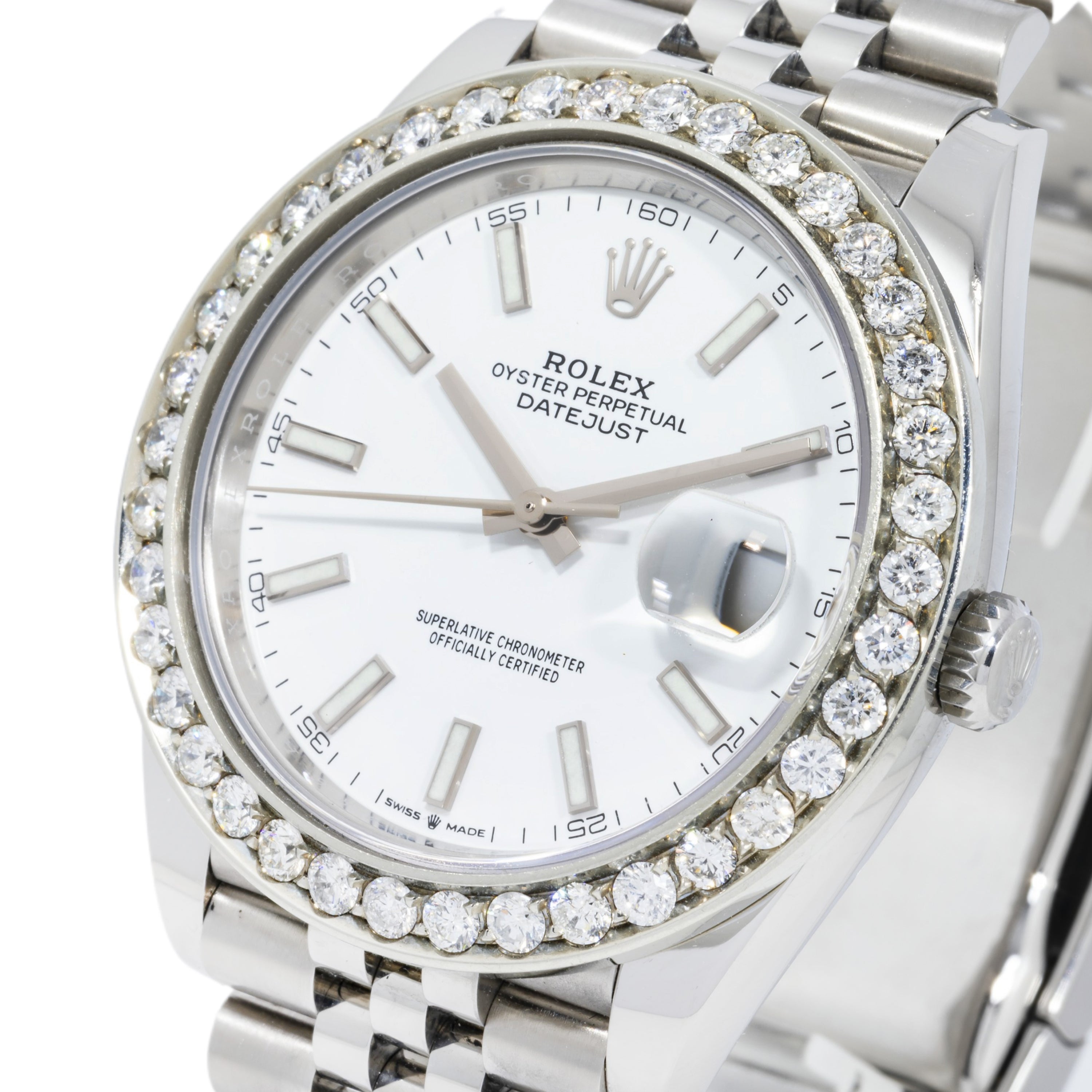 Rolex Datejust 126300 41MM White Dial And Diamond Bezel With Stainless Steel Jubilee Bracelet