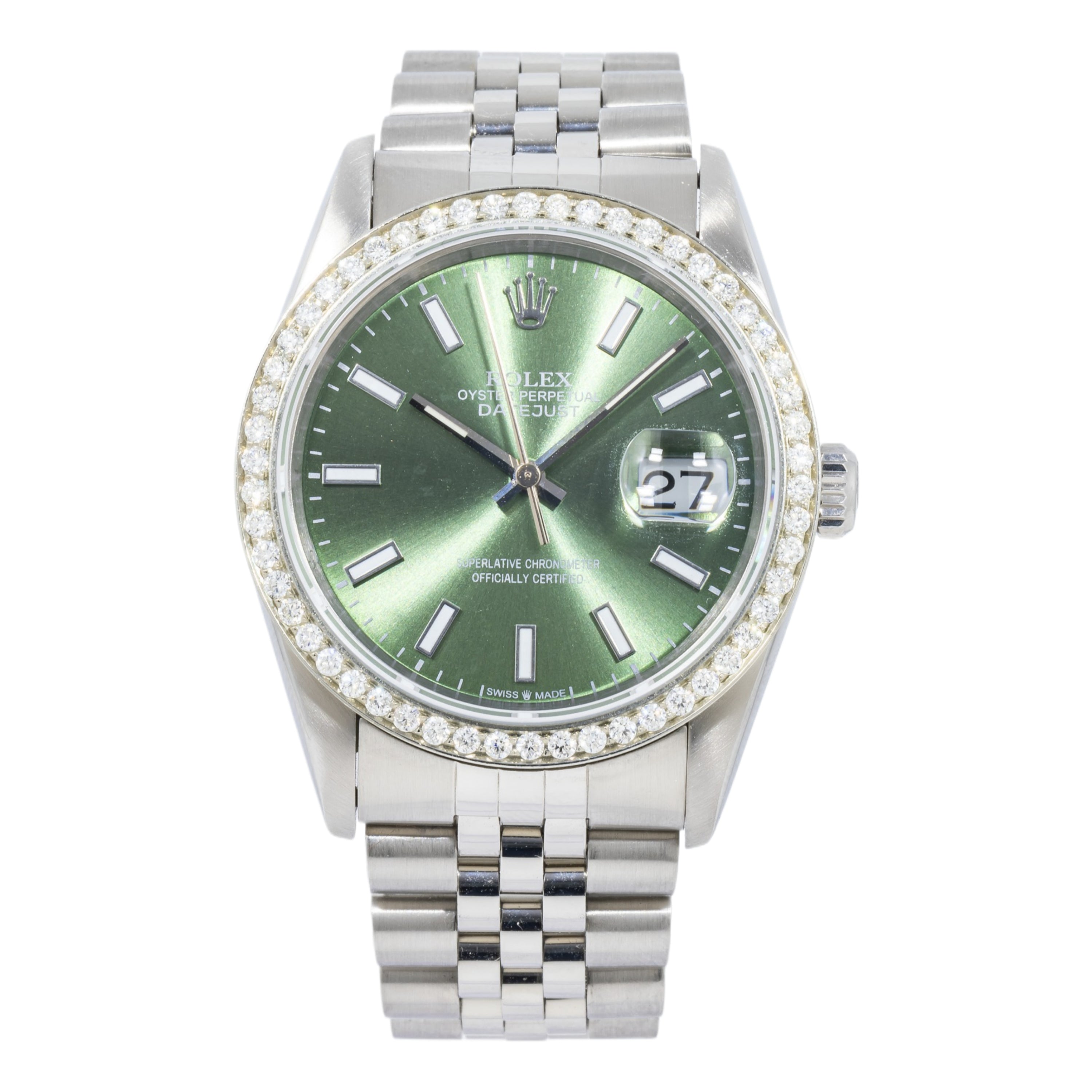 Rolex Datejust 16234 36MM Green Dial And Diamond Bezel With Stainless Steel Jubilee Bracelet