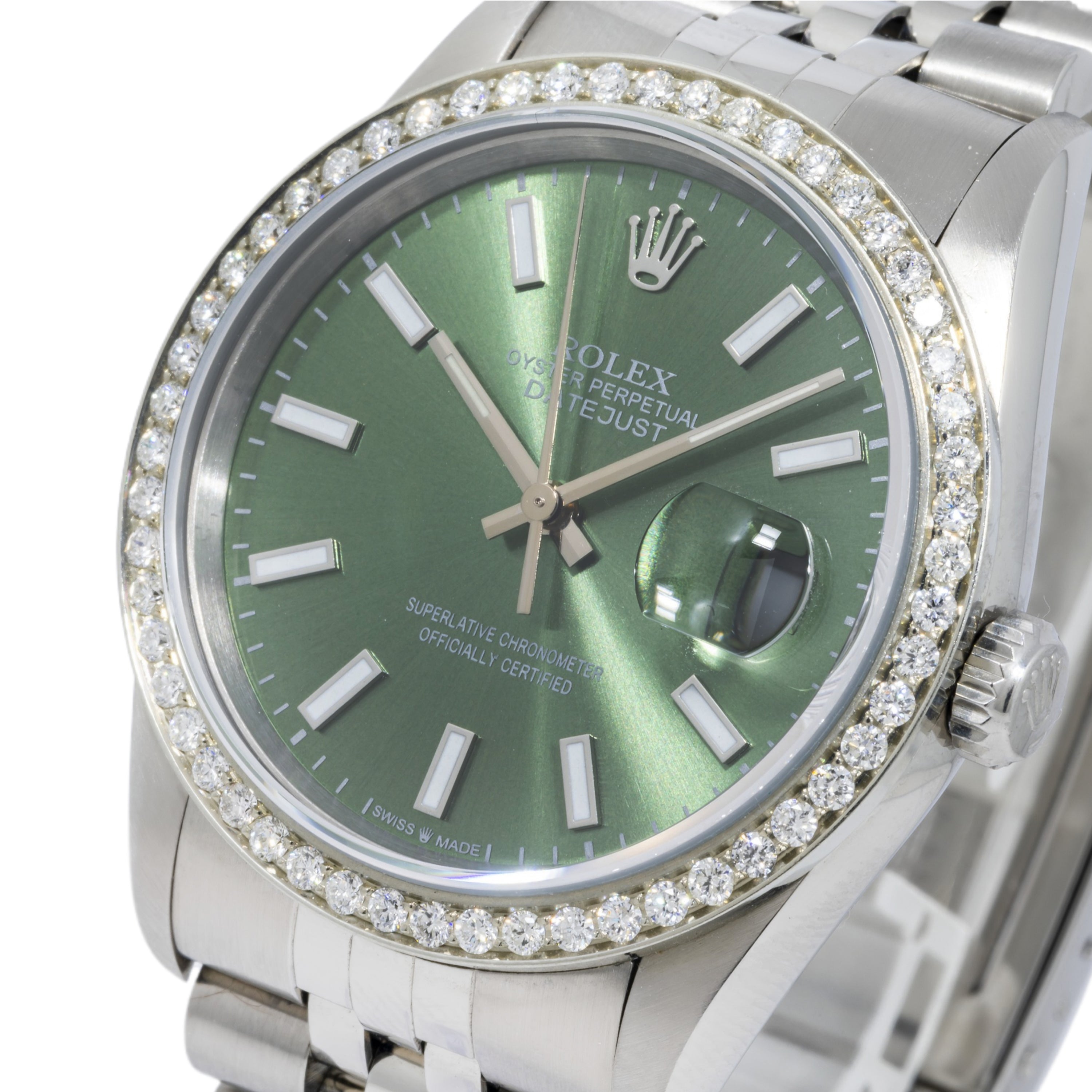 Rolex Datejust 16234 36MM Green Dial And Diamond Bezel With Stainless Steel Jubilee Bracelet
