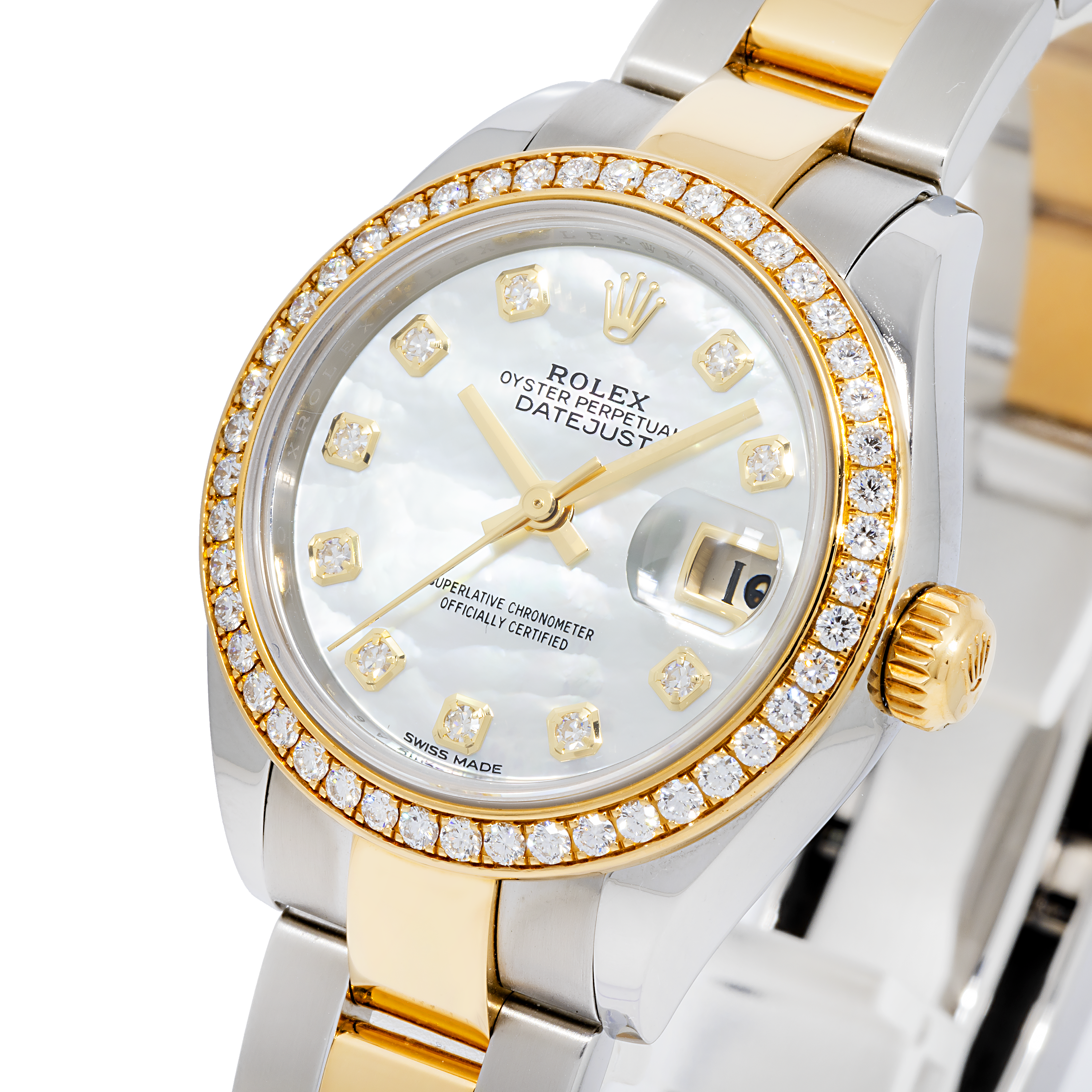 Rolex Datejust 279383RBR 28MM Silver Factory Diamond Diamond Dial And Bezel With Two Tone Oyster Bracelet