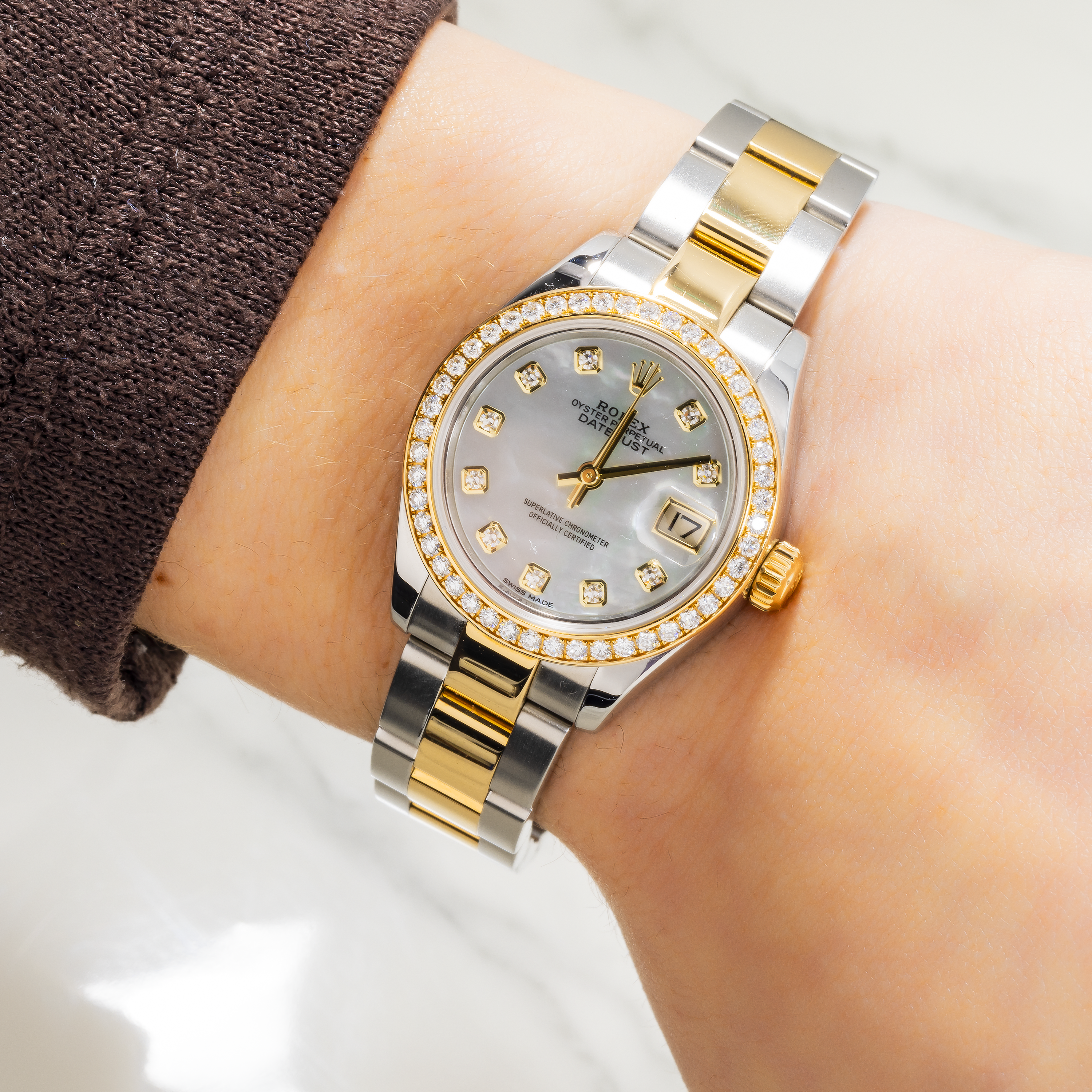 Rolex Datejust 279383RBR 28MM Silver Factory Diamond Diamond Dial And Bezel With Two Tone Oyster Bracelet