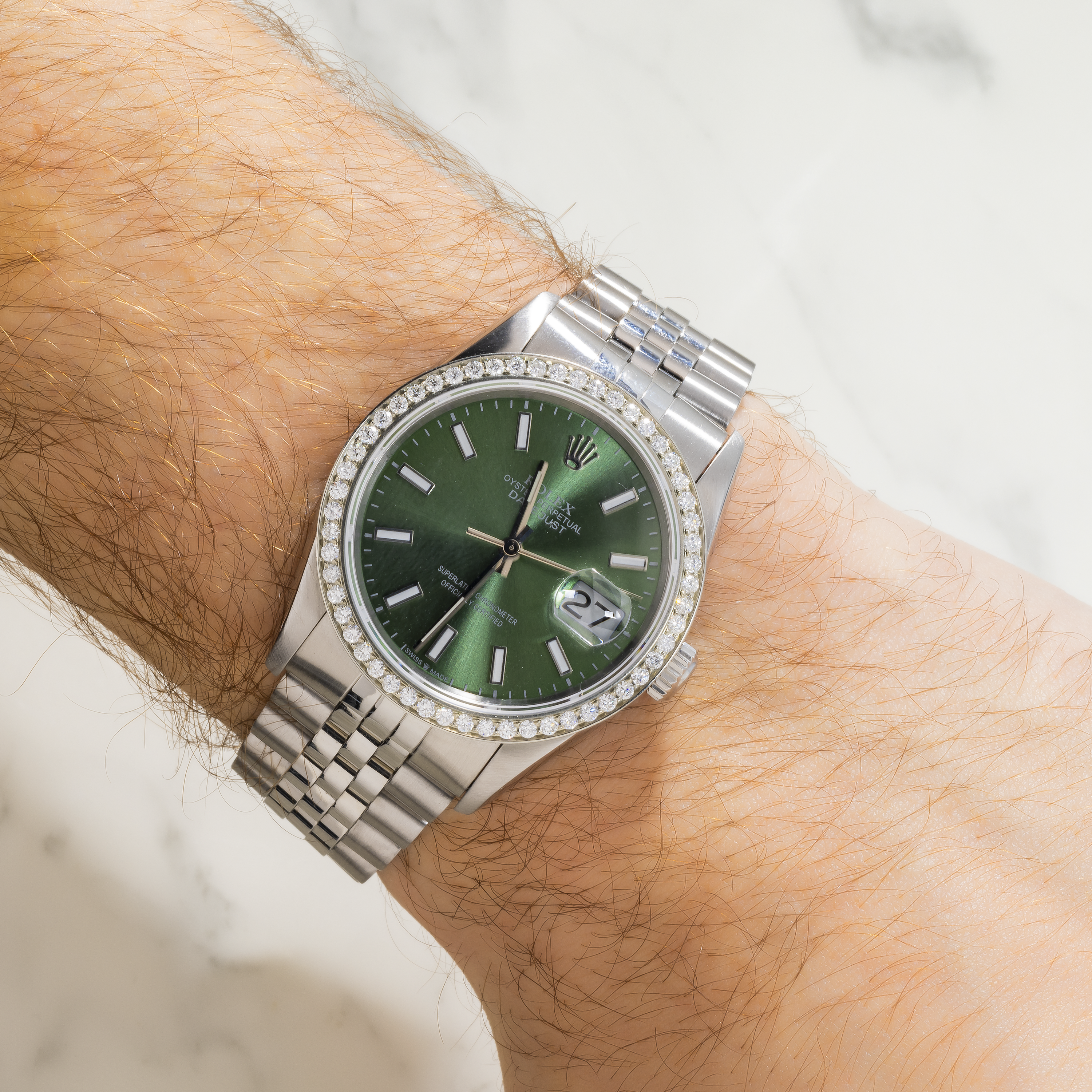 Rolex Datejust 16234 36MM Green Dial And Diamond Bezel With Stainless Steel Jubilee Bracelet
