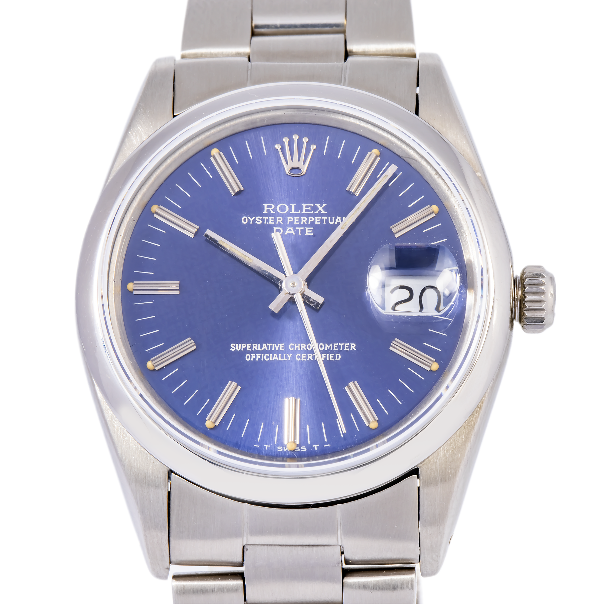 ROLEX OYSTER PERPETUAL DATE 14203 34MM BLUE DIAL AND STAINLESS-STEEL OYSTER BRACELET