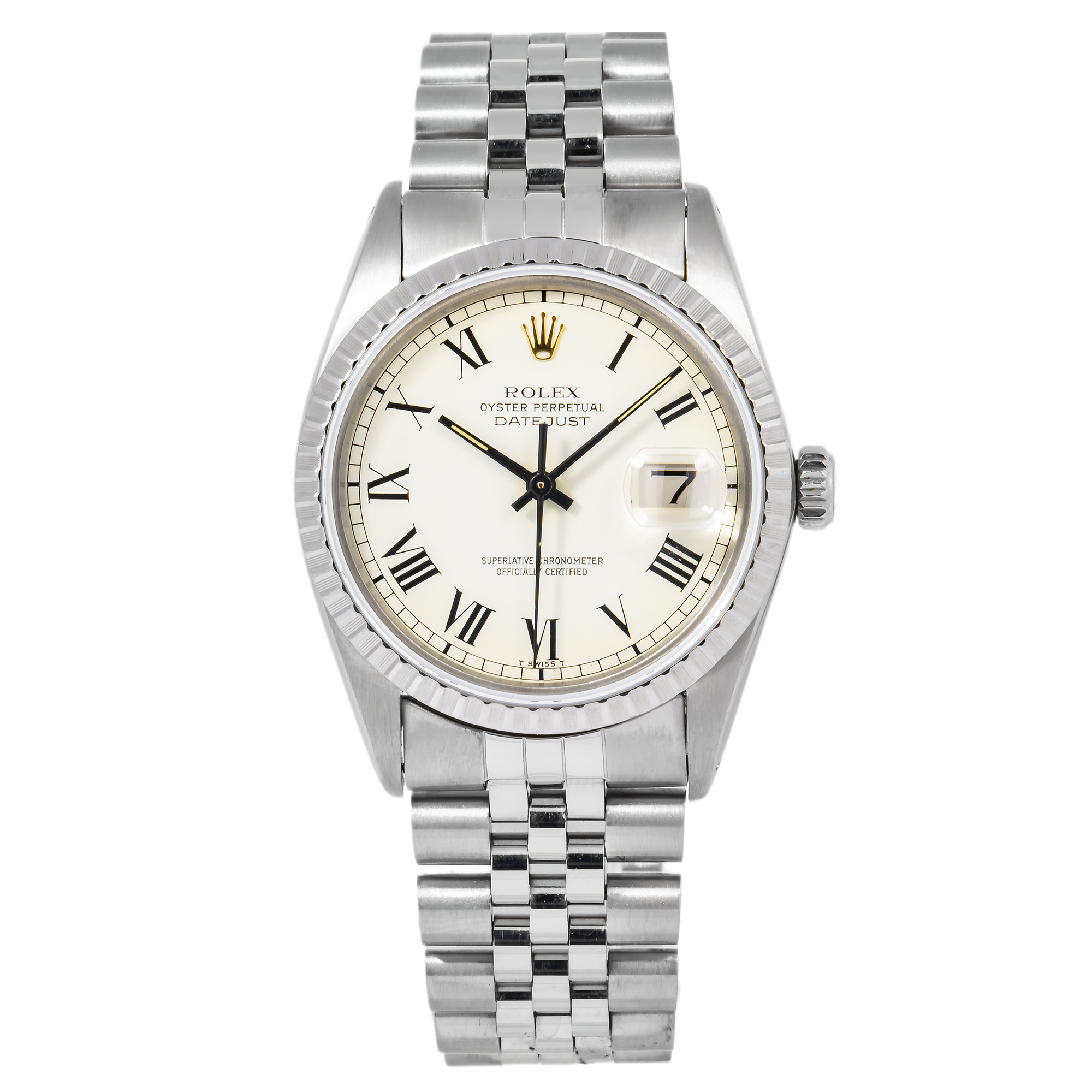 ROLEX DATEJUST 1603 36MM WHITE ROMAN NUMERALS DIAL WITH STAINLESS STEEL JUBILEE BRACELET