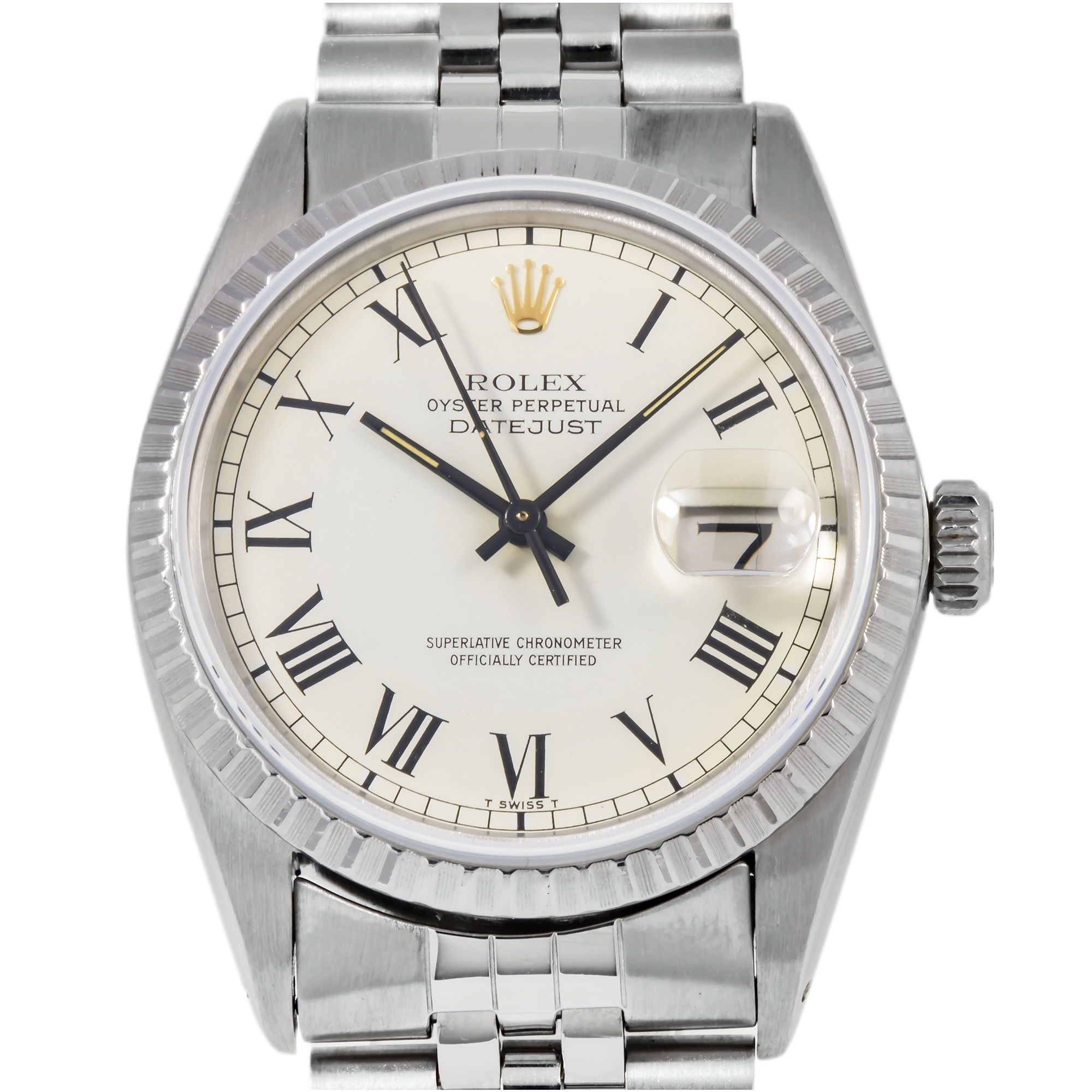 ROLEX DATEJUST 1603 36MM WHITE ROMAN NUMERALS DIAL WITH STAINLESS STEEL JUBILEE BRACELET