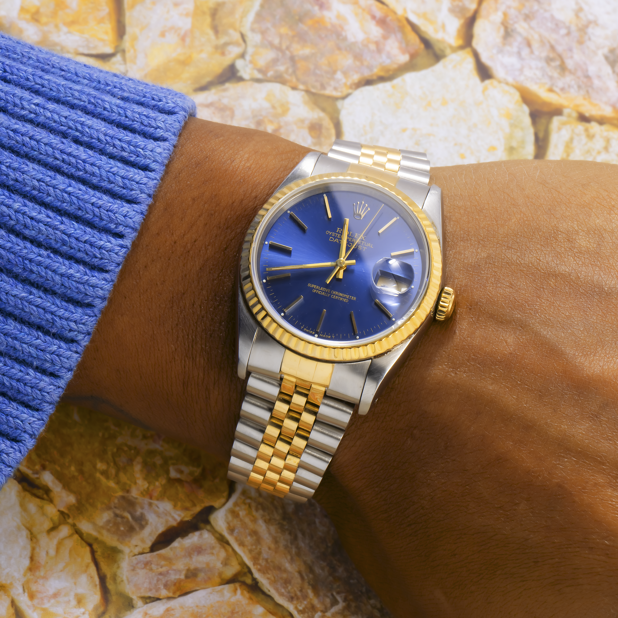 ROLEX DATEJUST 16233 36MM BLUE DIAL WITH TWO TONE JUBILEE BRACELET