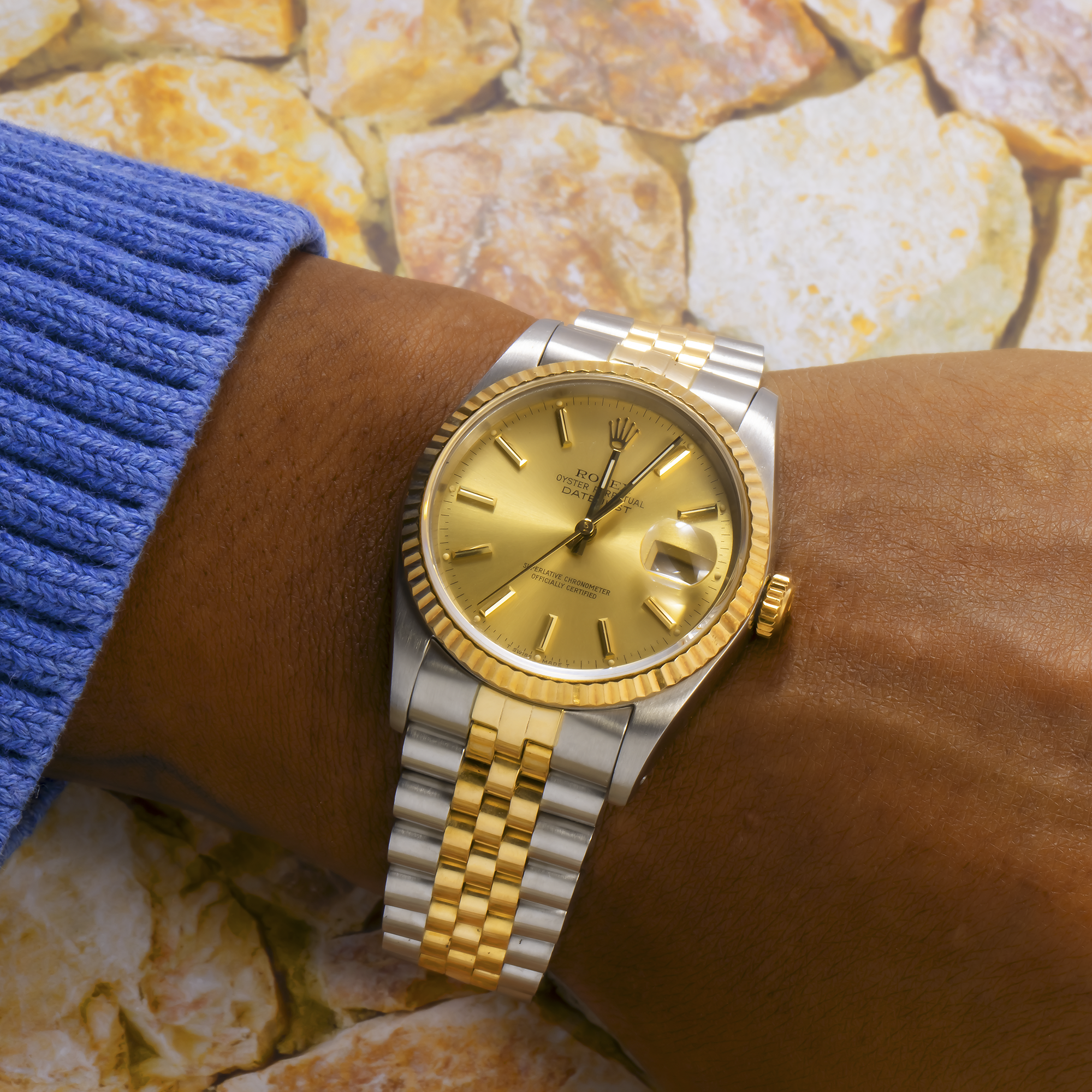 ROLEX DATEJUST 16233 36MM CHAMPAGNE DIAL WITH TWO TONE JUBILEE BRACELET