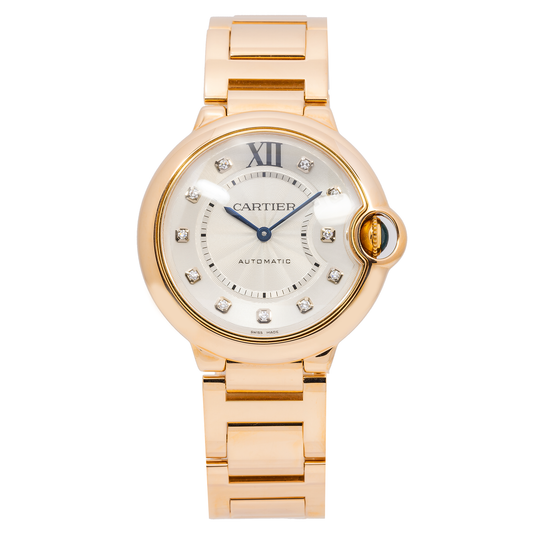 CARTIER BALLON BLEU WJBB0005 36MM SILVER DIAMOND DIAL WITH ROSE GOLD BRACELET