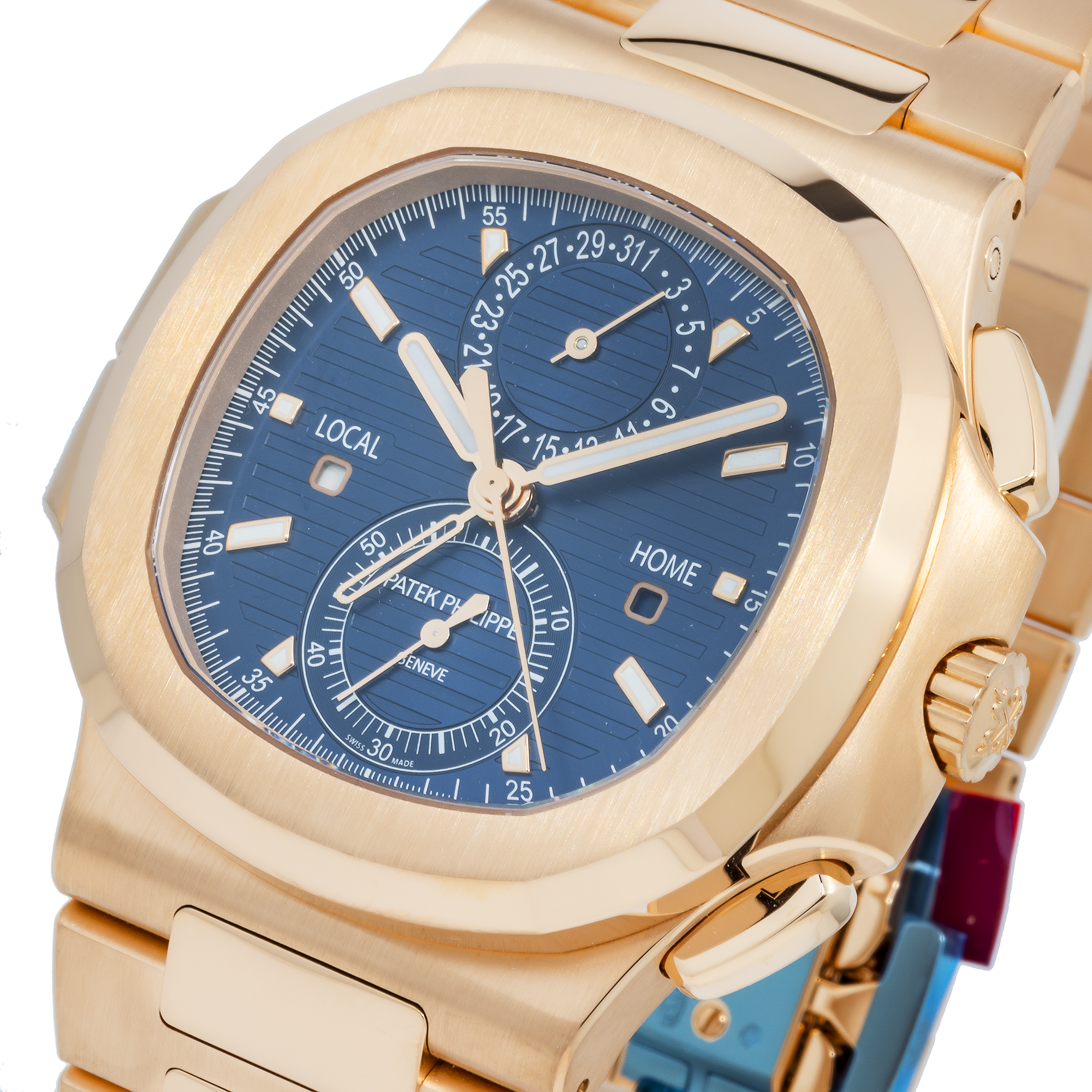 Patek Philippe Nautilus Self-Winding Travel Time Chronograph 5990 40.5MM Sunburst Blue Dial With Rose Gold Bracelet