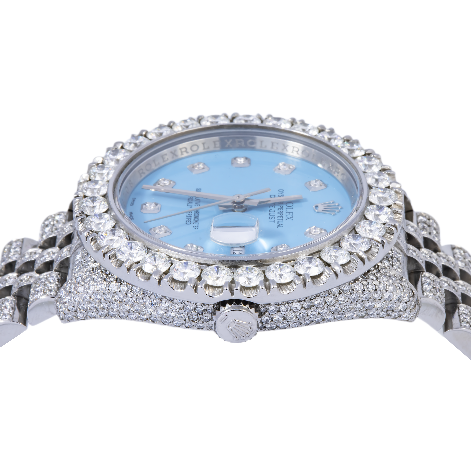ROLEX DATEJUST 116200 36MM SKY BLUE DIAMOND DIAL WITH STAINLESS STEEL JUBILEE DIAMOND BRACELET