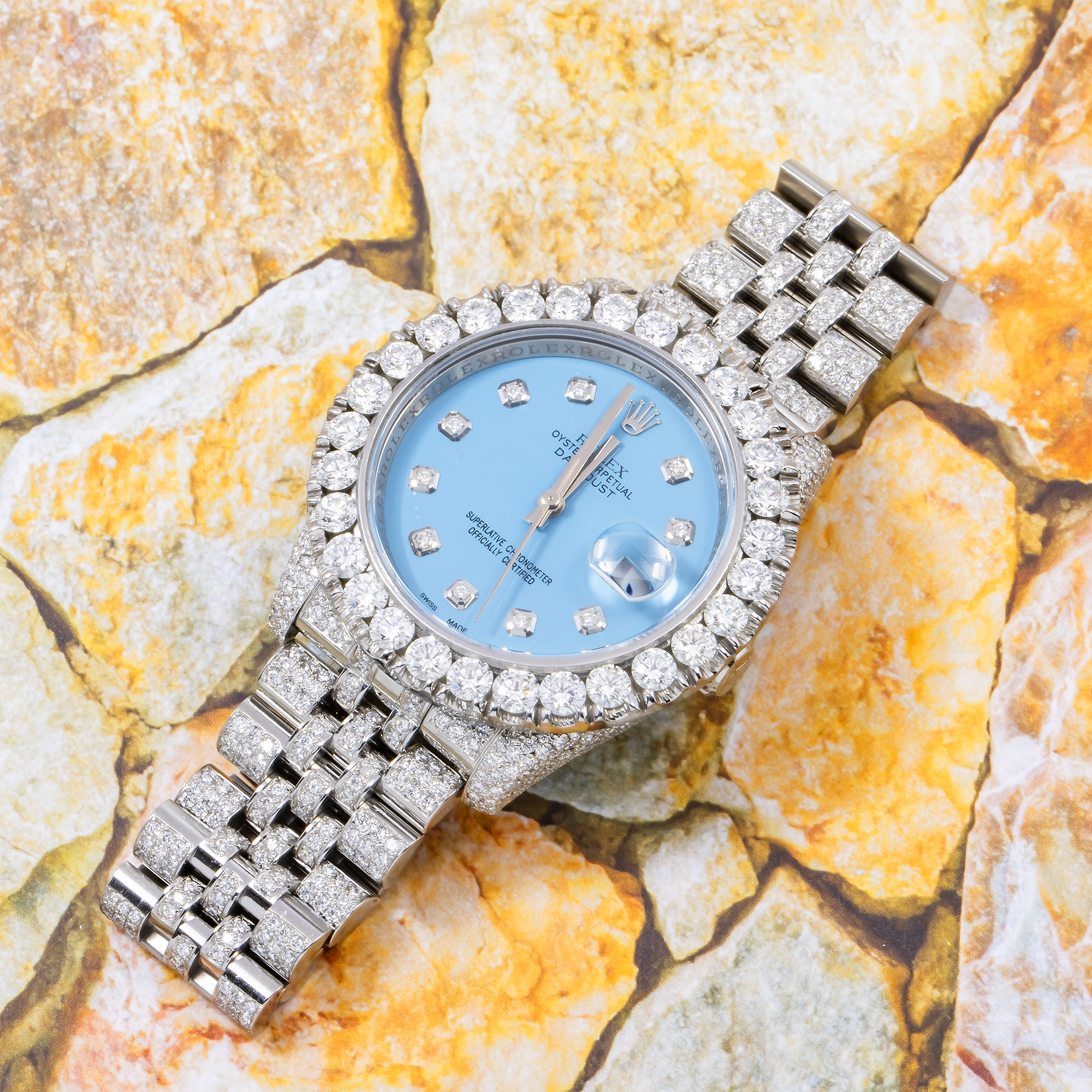 ROLEX DATEJUST 116200 36MM SKY BLUE DIAMOND DIAL WITH STAINLESS STEEL JUBILEE DIAMOND BRACELET