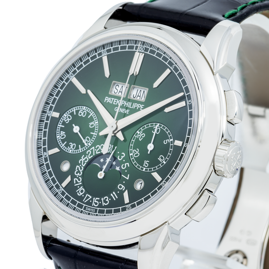 PATEK PHILIPPE GRAND COMPLICATIONS CHRONOGRAPH PERPETUAL CALENDAR 5270P GREEN DIAL WITH LEATHER STRAP