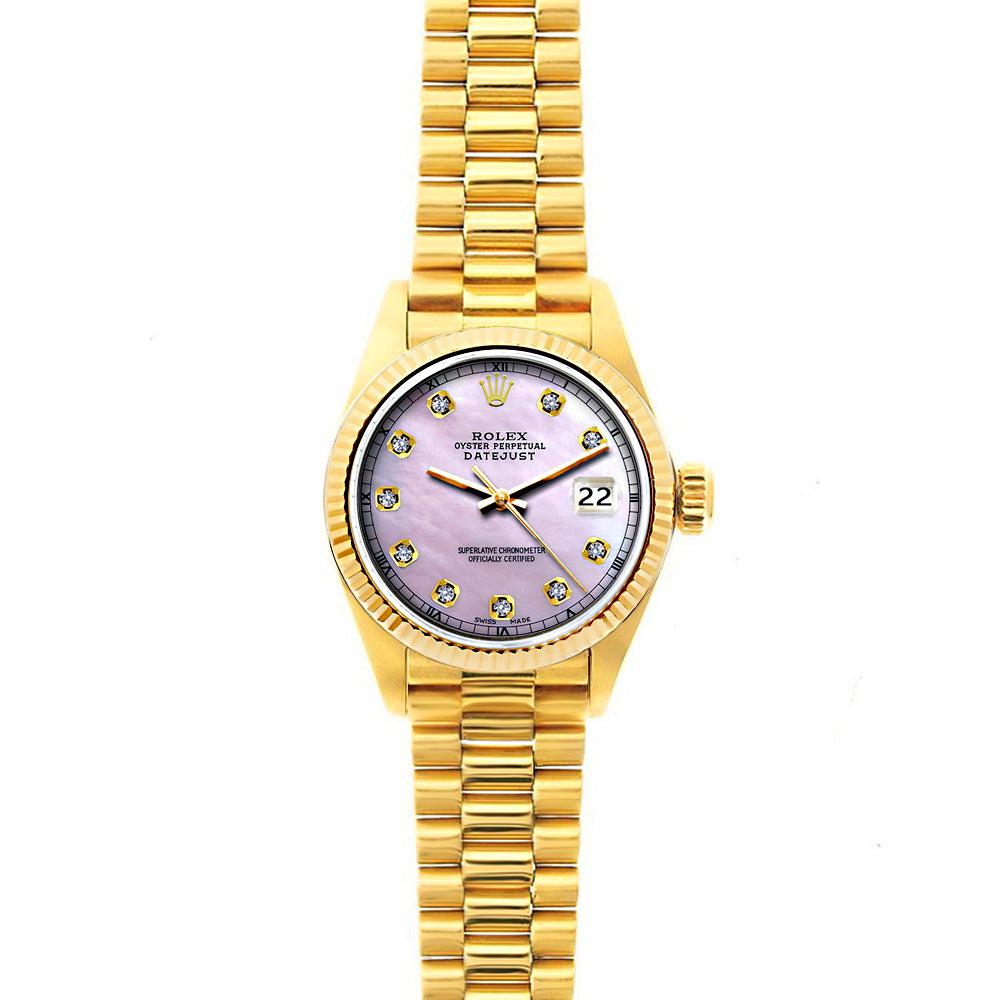 Rolex Datejust 26mm 18k Yellow Gold President Bracelet Pink Dial