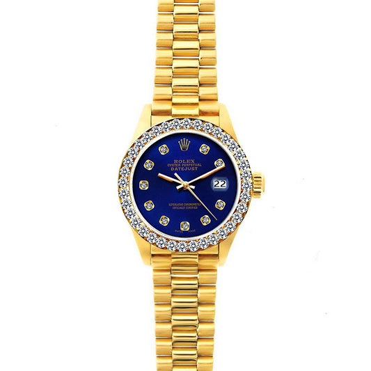 Rolex Datejust 26MM Ultramarine Dial And Diamond Bezel With Yellow Gold Presidential Bracelet