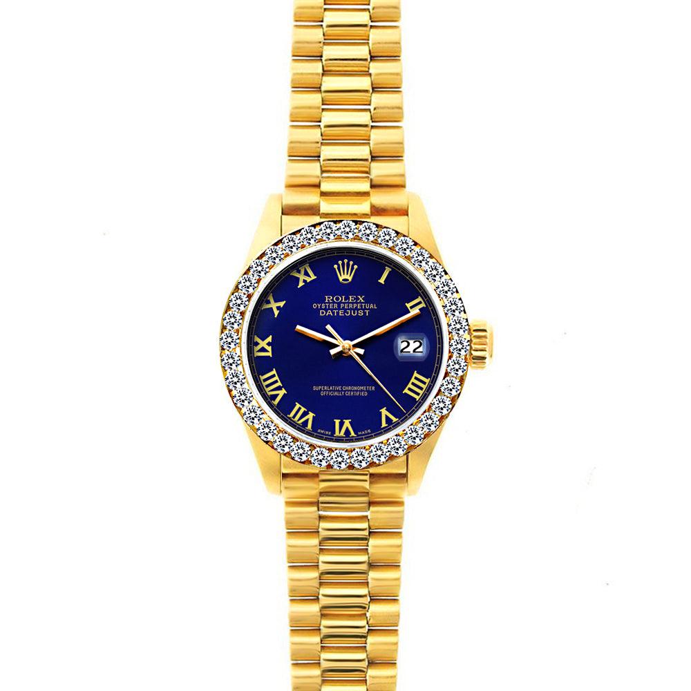 Rolex Datejust 26mm Ultramarine Dial And Diamond Bezel With Yellow Gold Presidential Bracelet