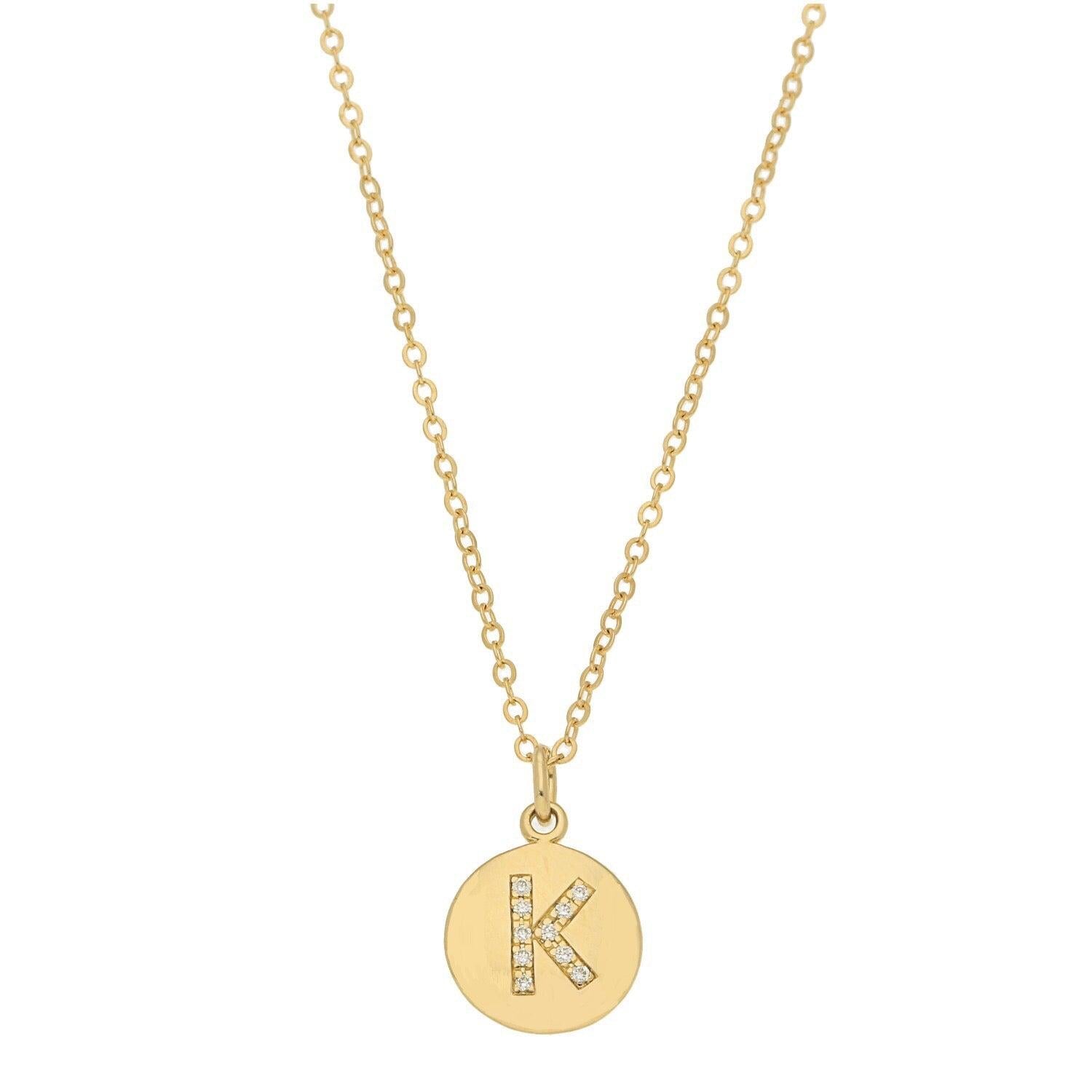 Disc Pendant with Pave Diamond Letter