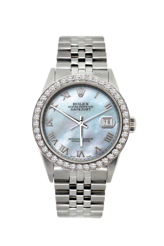 Rolex Datejust Diamond Watch, 36mm, Stainless Steel Mother of Pearl Dial w/ Diamond Bezel