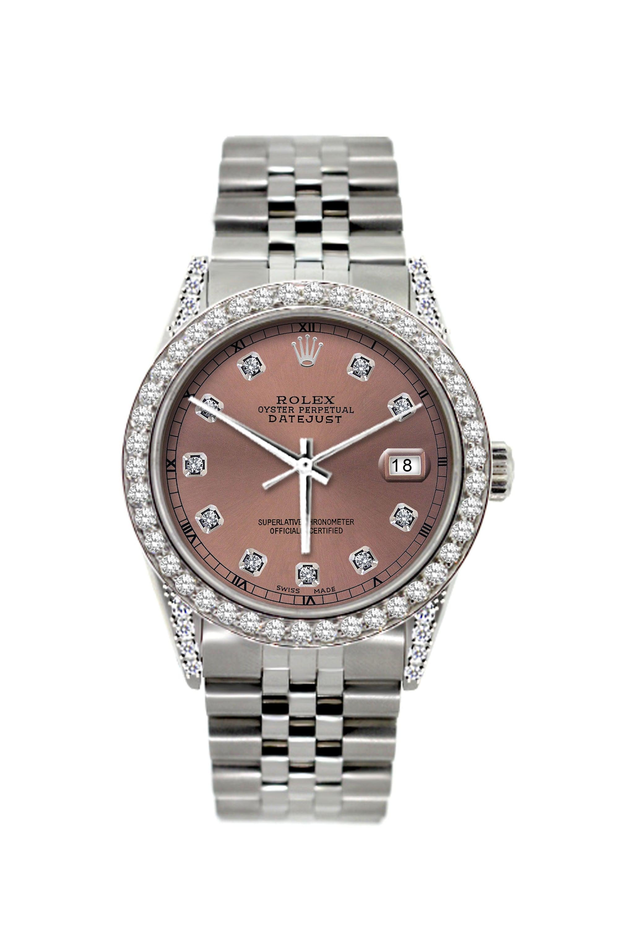 Rolex Datejust Diamond Watch, 36mm, Stainless Steel Rose Dial w/ Diamond Bezel and Lugs