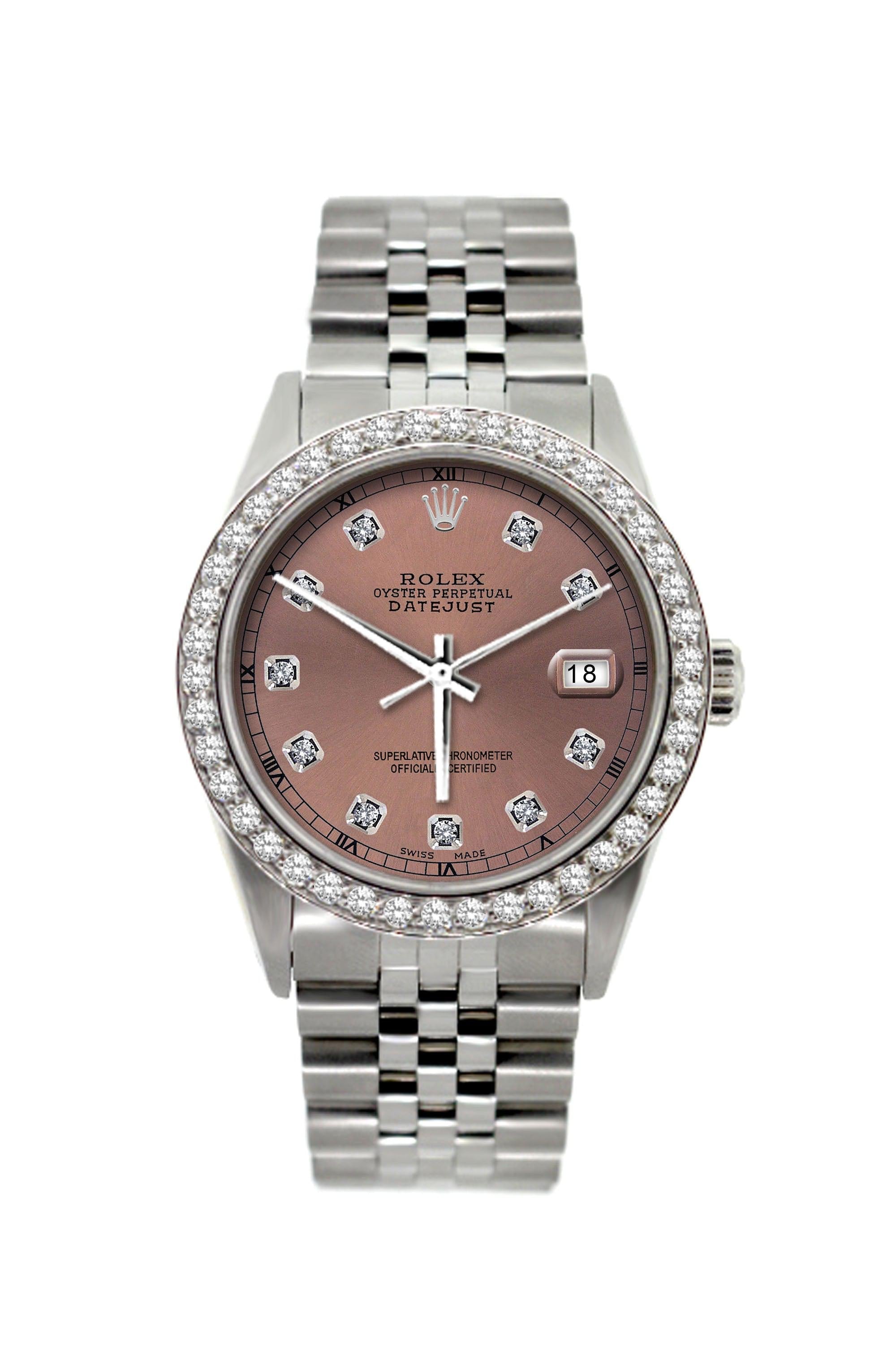 Rolex Datejust Diamond Watch, 36mm, Stainless Steel Rose Dial w/ Diamond Bezel