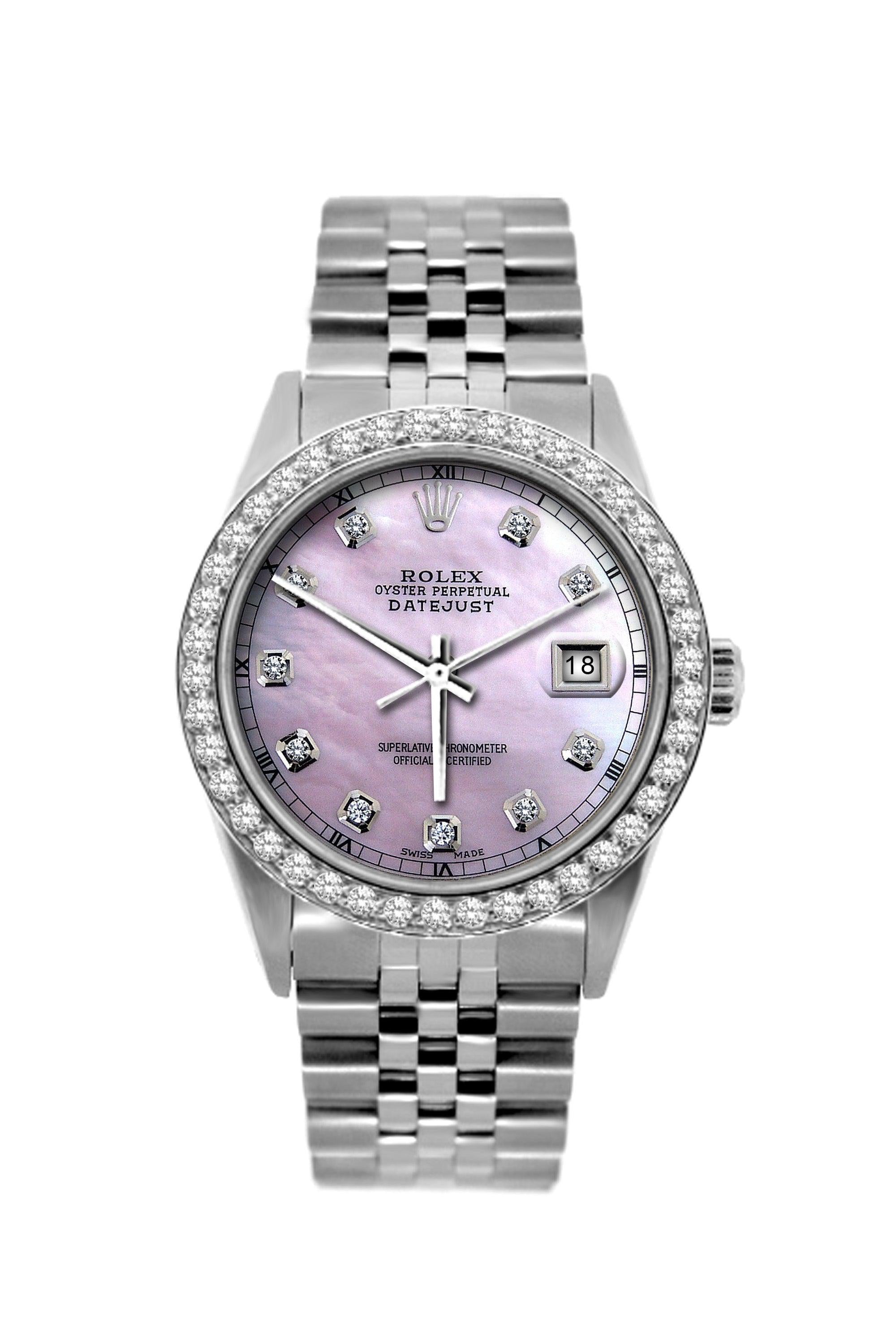 Rolex Datejust Diamond Watch, 36mm, Stainless Steel Pink Dial w/ Diamond Bezel