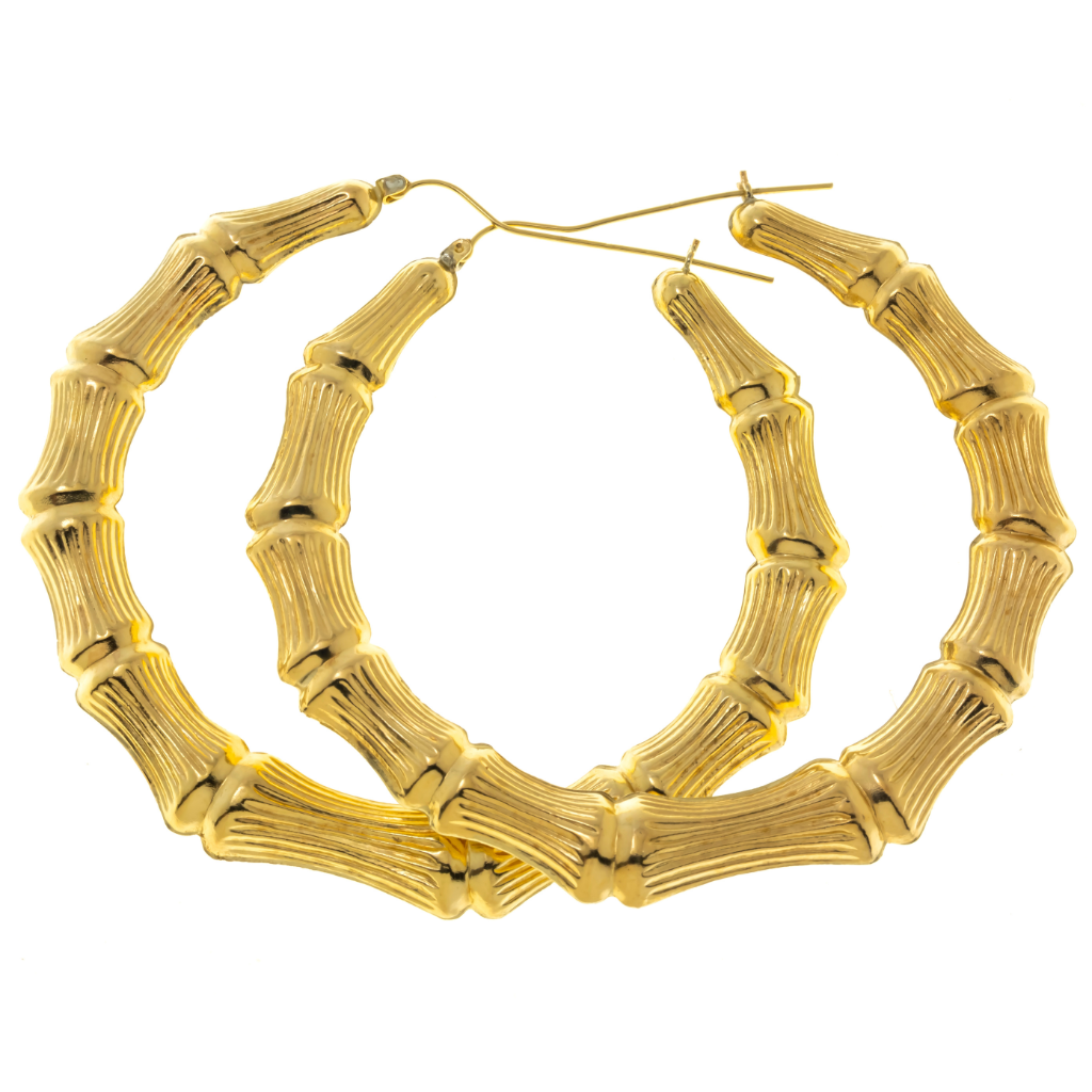 14K GOLD BAMBOO HOOP EARRINGS