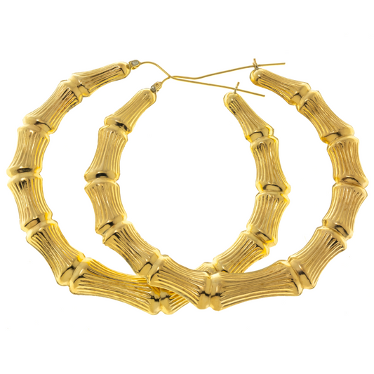 14K GOLD BAMBOO HOOP EARRINGS