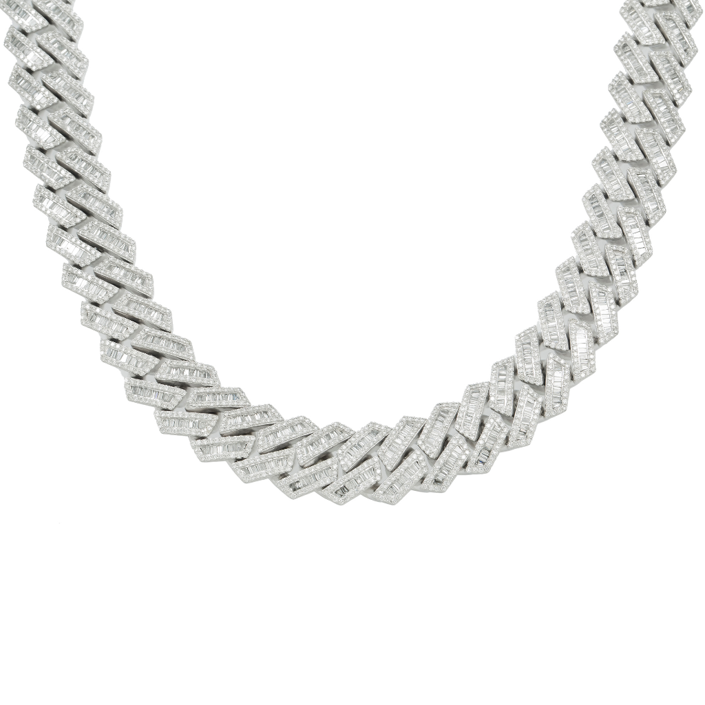 10K GOLD BAGUETTE DIAMOND 15MM PRONG CUBAN LINK CHAIN 27.04 CT