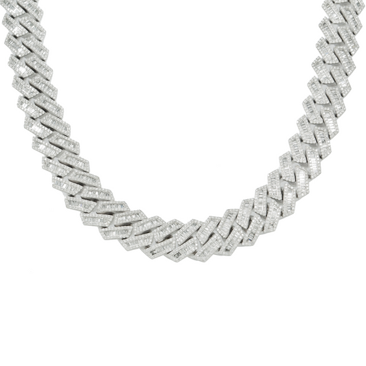 10K GOLD BAGUETTE DIAMOND 15MM PRONG CUBAN LINK CHAIN 27.04 CT