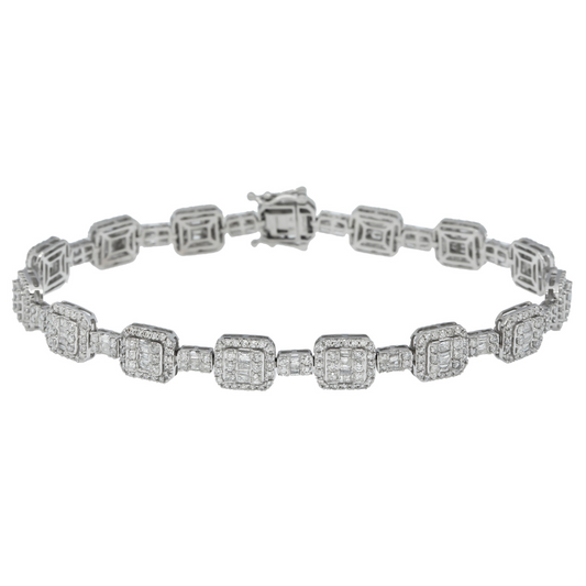 14K GOLD TWO-TONE BAGUETTE DIAMONDS SQUARE BRACELET 4.65 CT