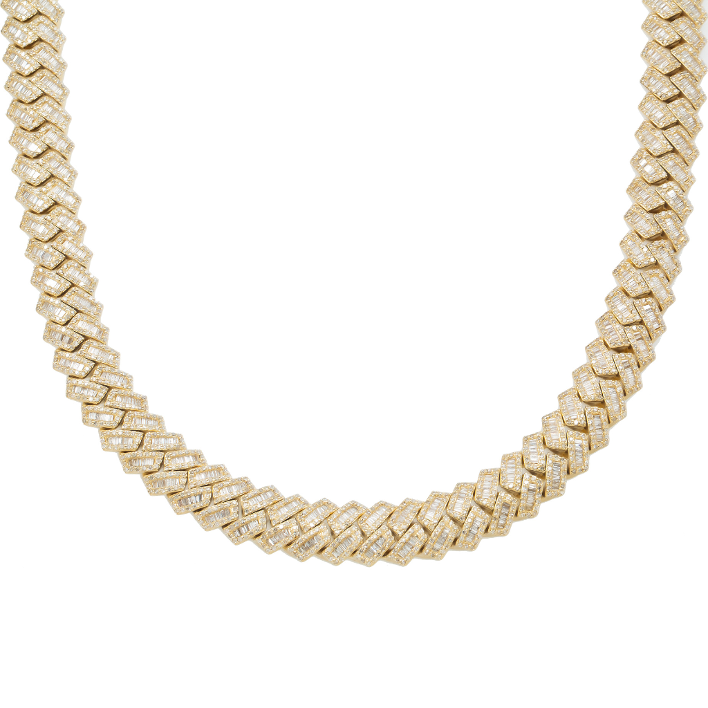 10K GOLD BAGUETTE DIAMOND 14MM CUBAN LINK CHAIN 22.48 CT