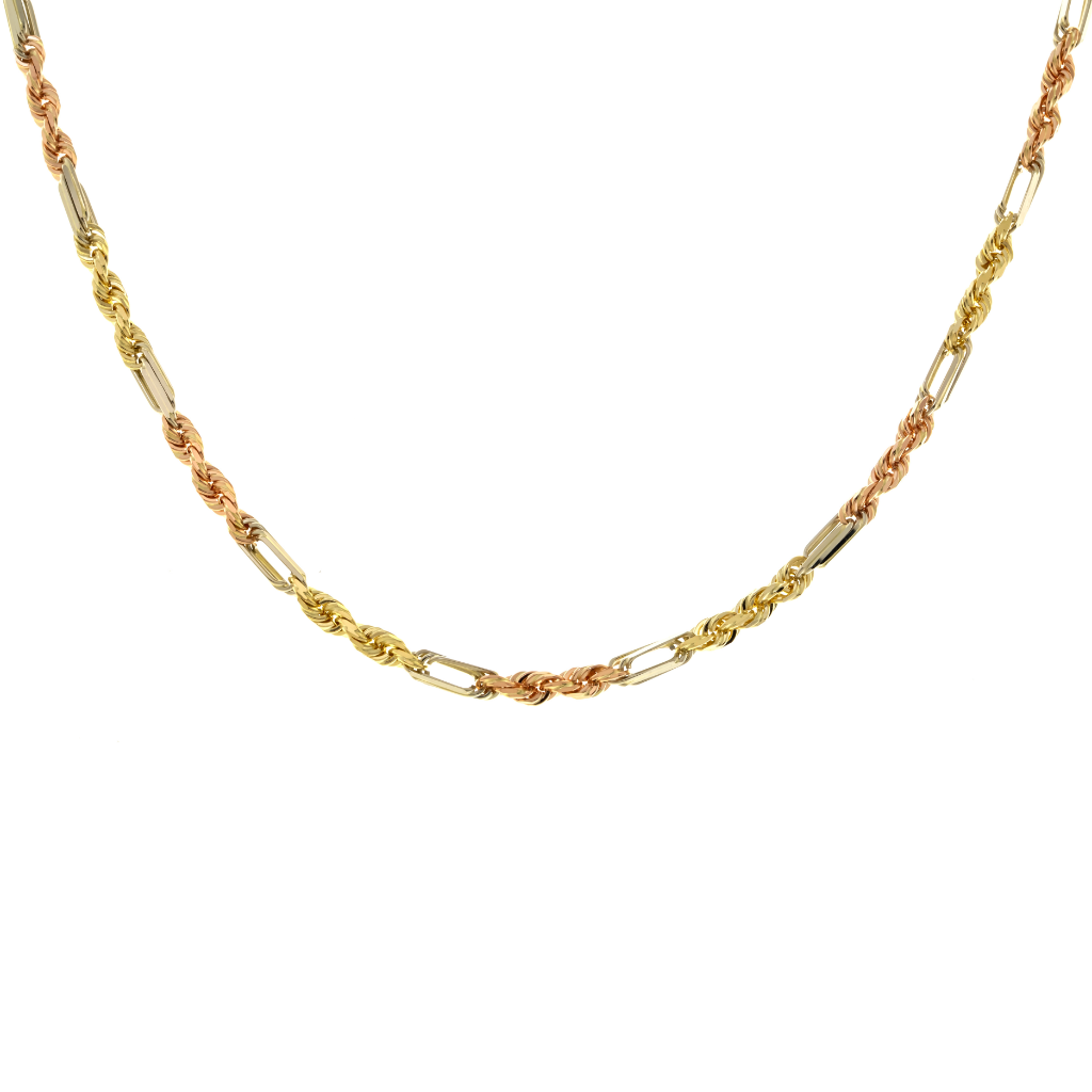 14K GOLD 4MM TRICOLOR MILANO CHAIN
