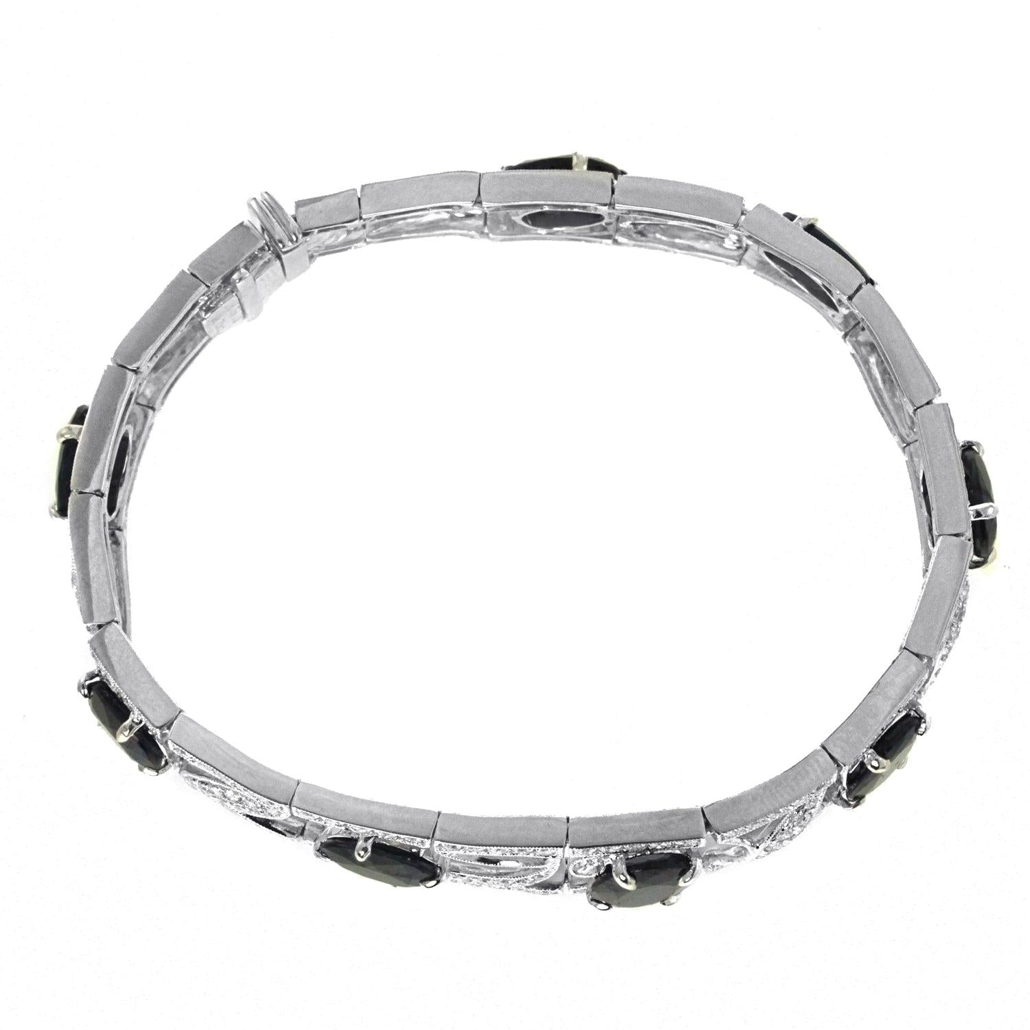 18K White Gold Diamond and Sapphire Floral Design Bangle With Round Cut Diamonds 3.69 CT And Sapphire Gemstone 18.73 CTW