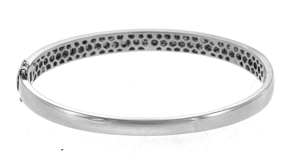 14K White Gold Three Row Diamond Bangle With Round Cut Diamonds 3.00CT