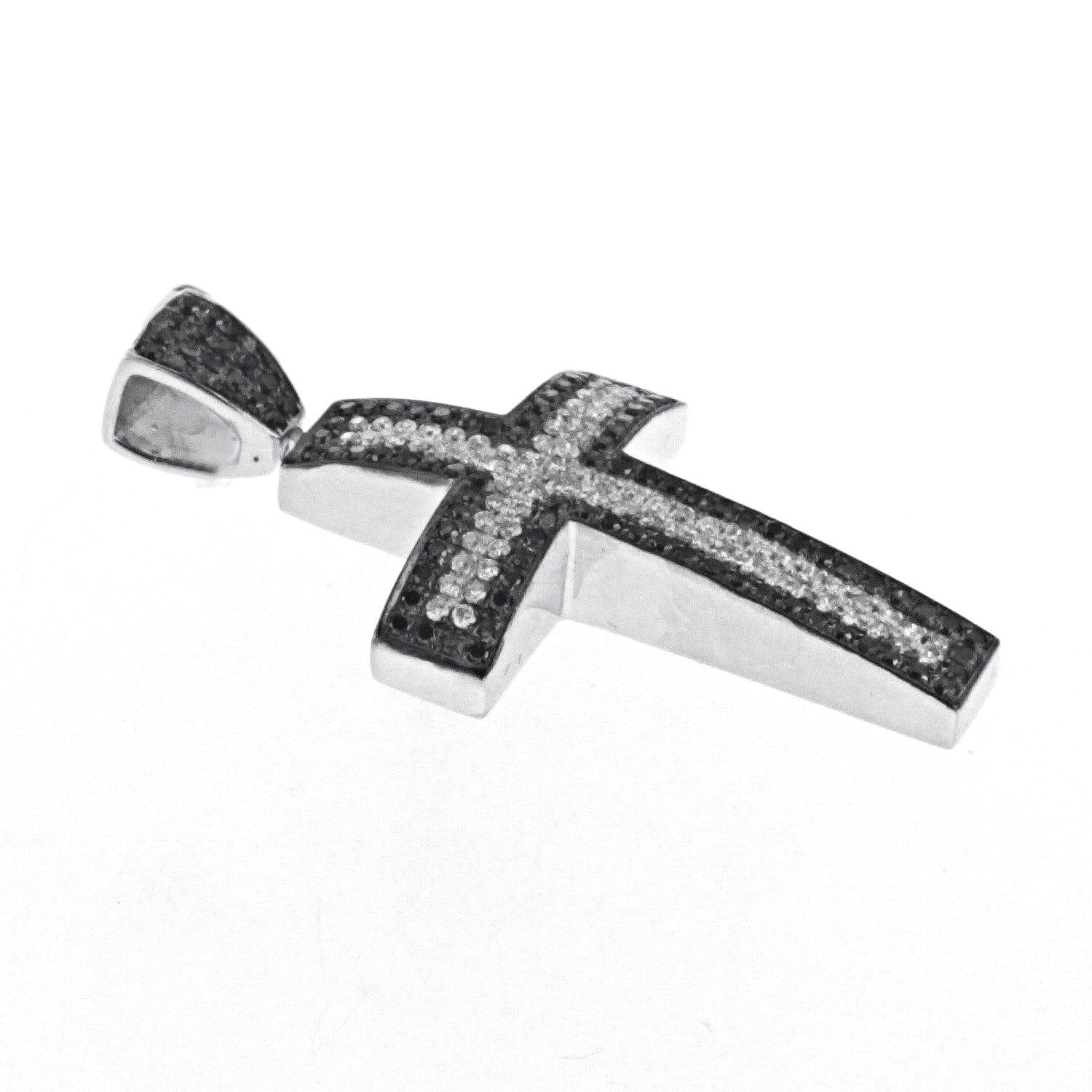 Unisex White Gold Cross with Black and White Diamonds