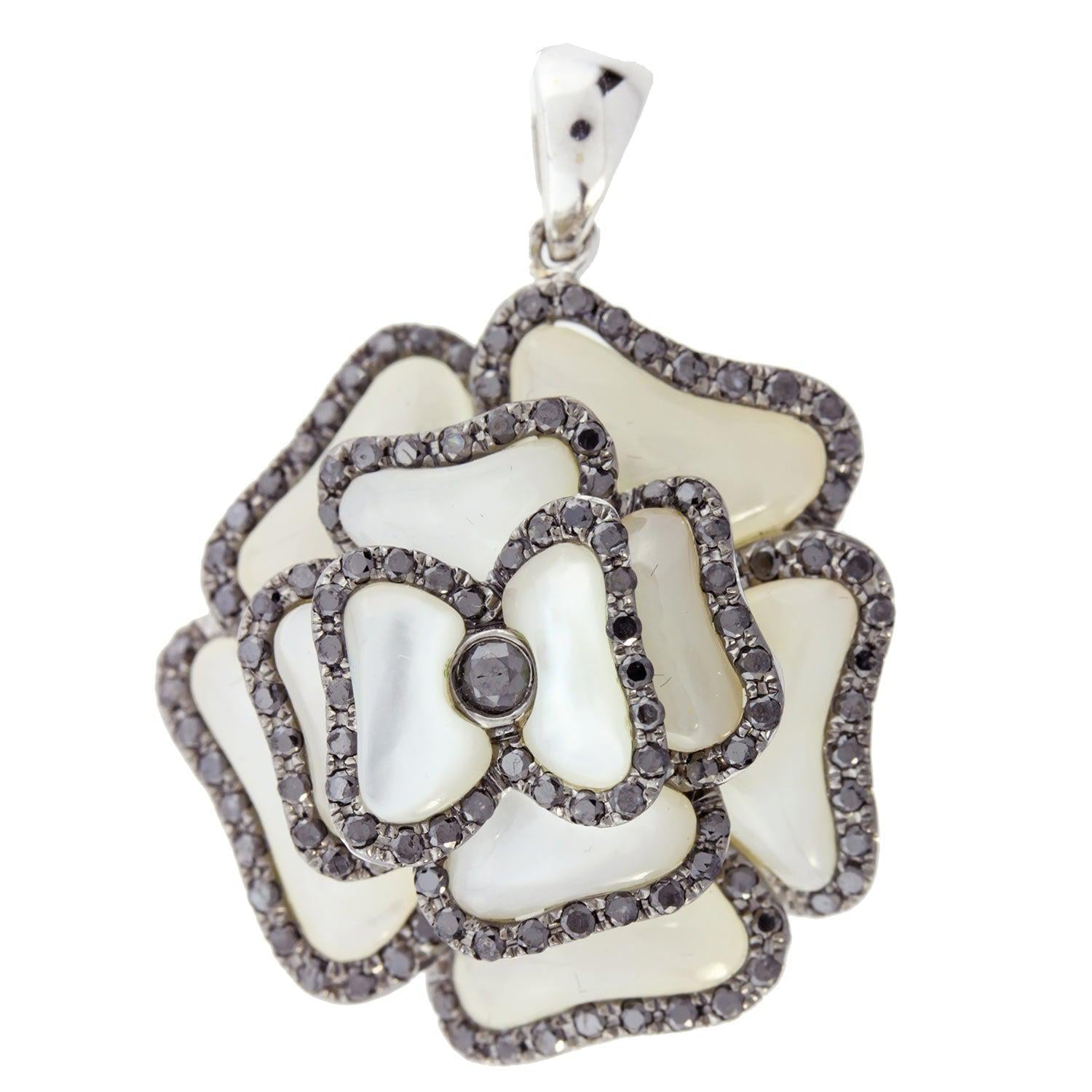 Ladies Black Diamond and White Onyx Pendant