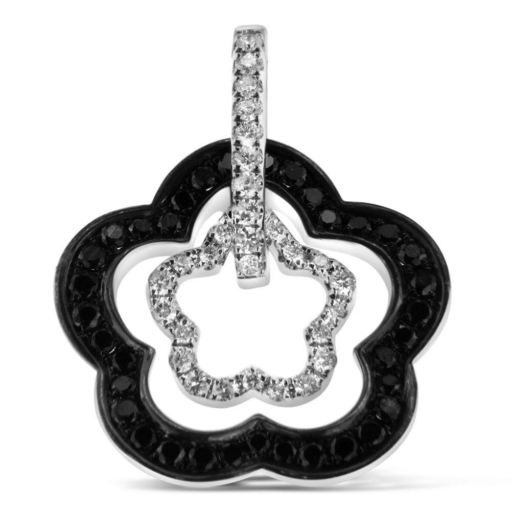 Black and White Diamond Open Flower Design Diamond Pendant