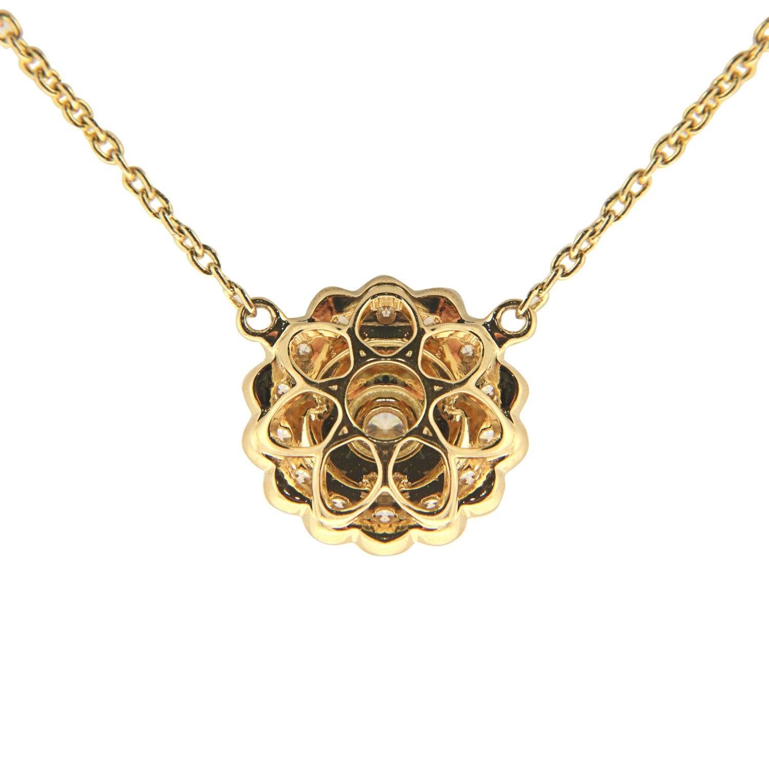 18K Yellow Gold Diamond Flower Pendant with Diamond by the Yard Chain 0.46CT