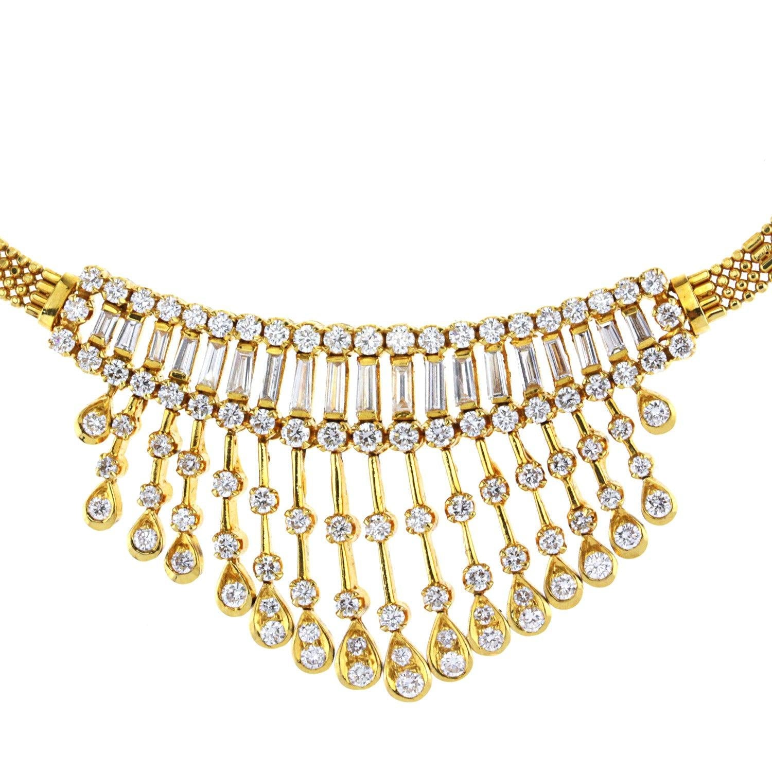 18K Yellow Gold Vintage Style Diamond Necklace 3.50 CT