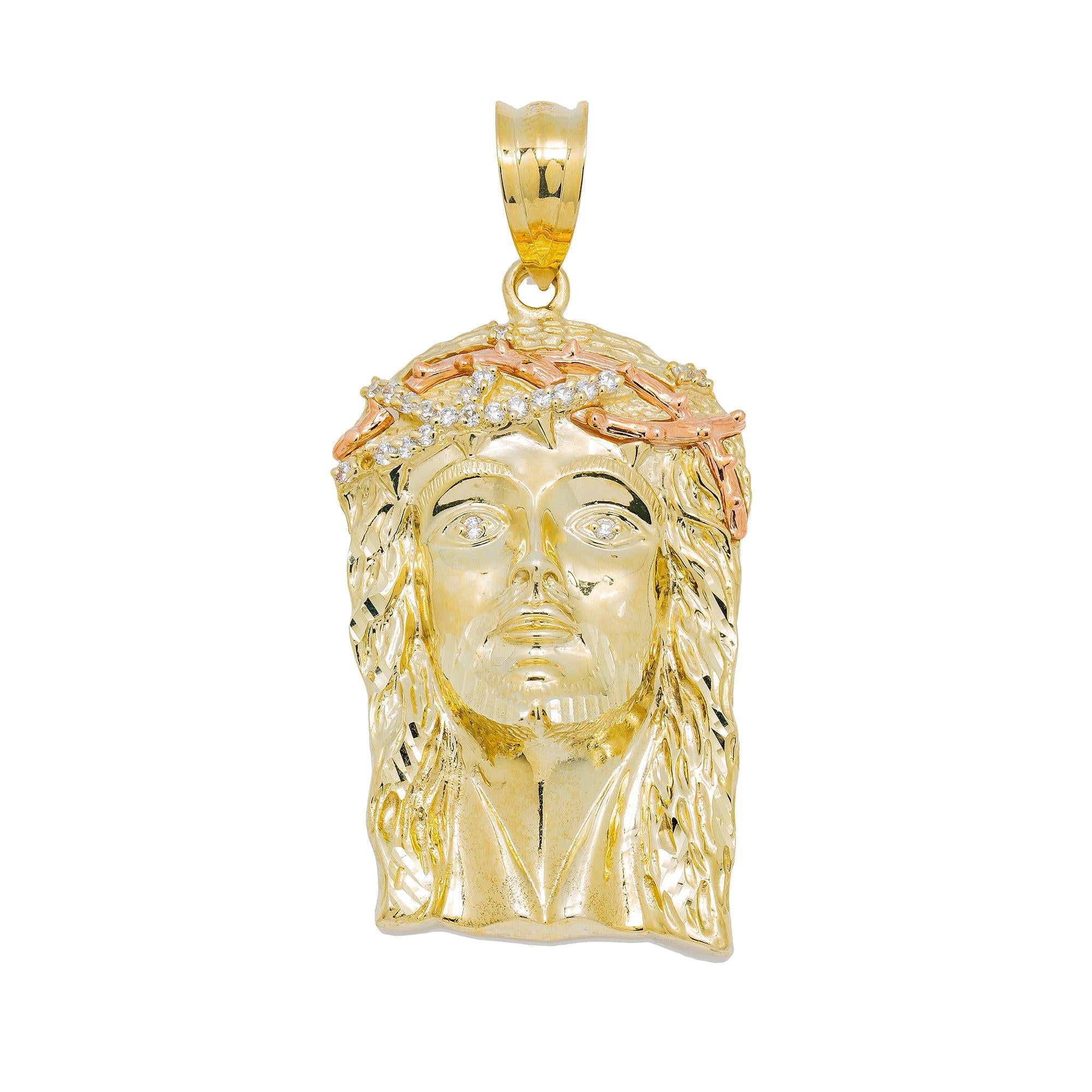 10K GOLD TWO TONE JESUS HEAD PENDANT 3.5"