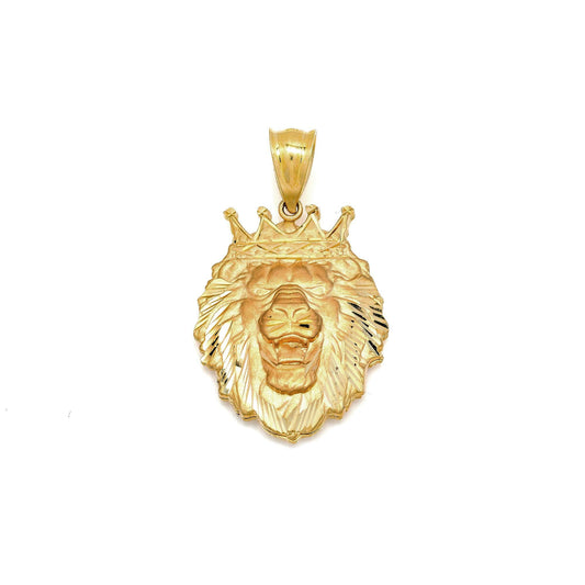 10K GOLD LION HEAD CROWN PENDANT 1.78"