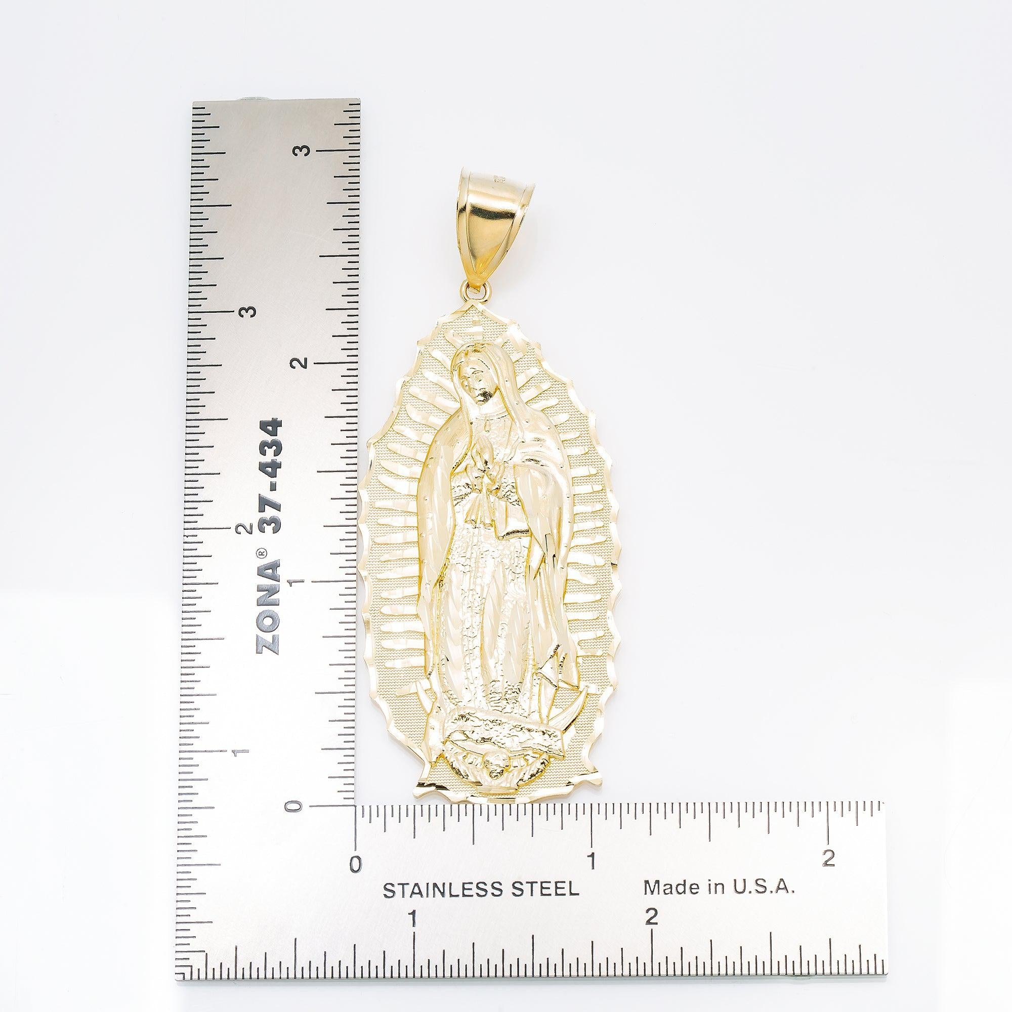 10K GOLD MOTHER MARY WITH BABY JESUS PENDANT 2.8"