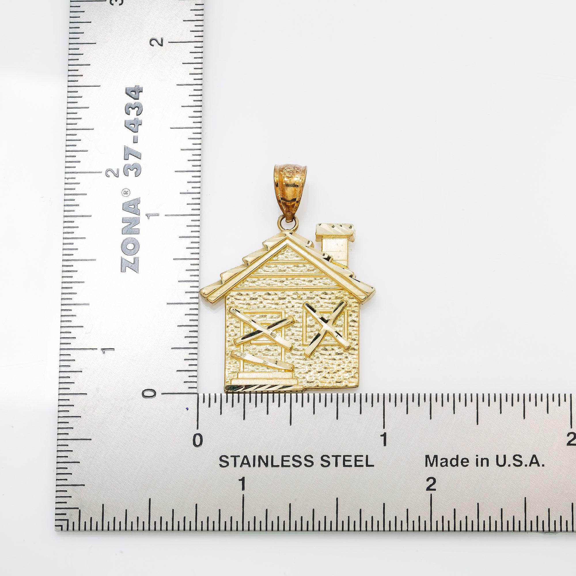 10K GOLD SQUARE TRAP HOUSE PENDANT 1.3"