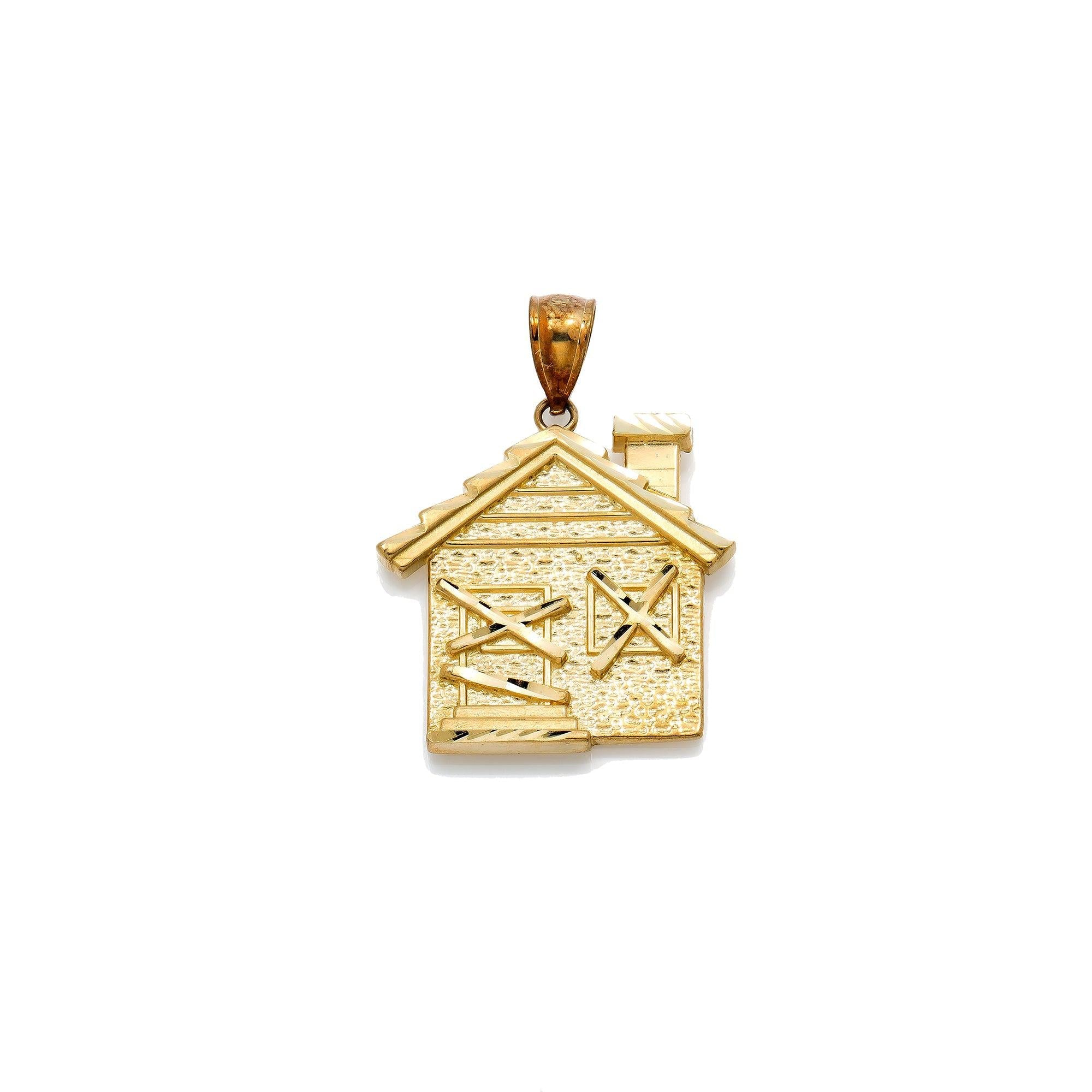 10K GOLD SQUARE TRAP HOUSE PENDANT 1.3"