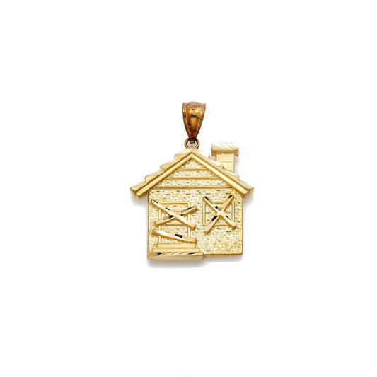 10K GOLD SQUARE TRAP HOUSE PENDANT 1.3"