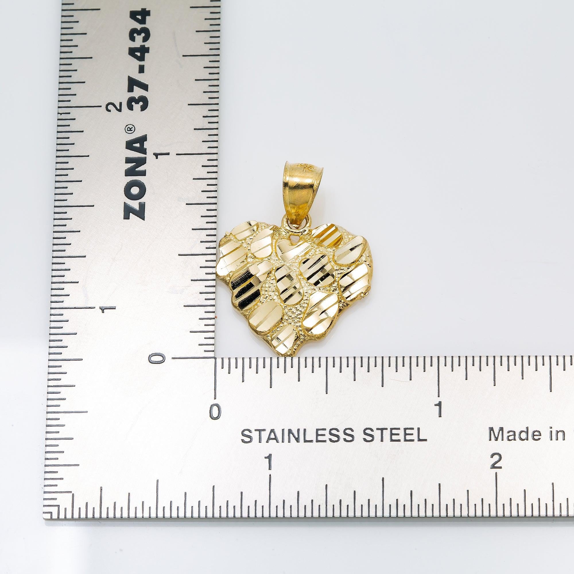 10K GOLD HEART NUGGET PENDANT 0.96"