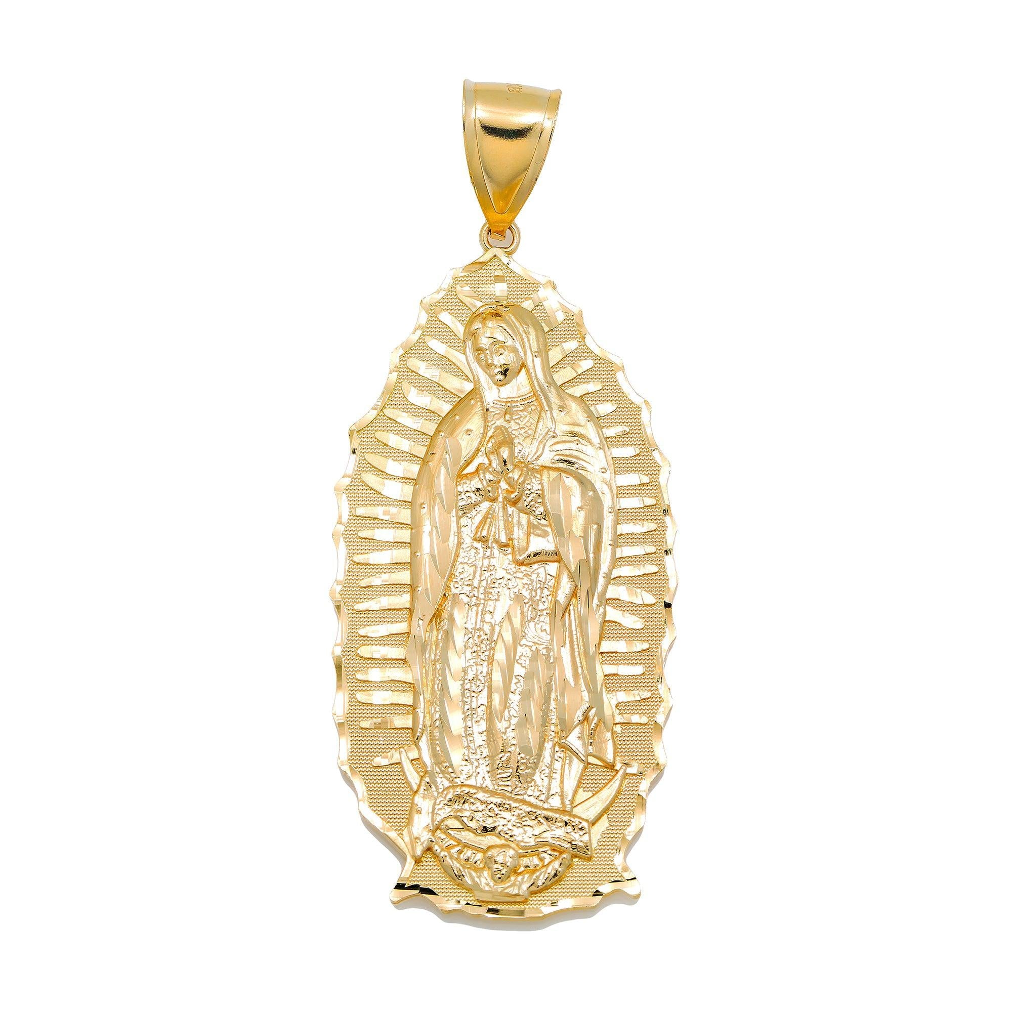 10K GOLD MOTHER MARY WITH BABY JESUS PENDANT 2.8"