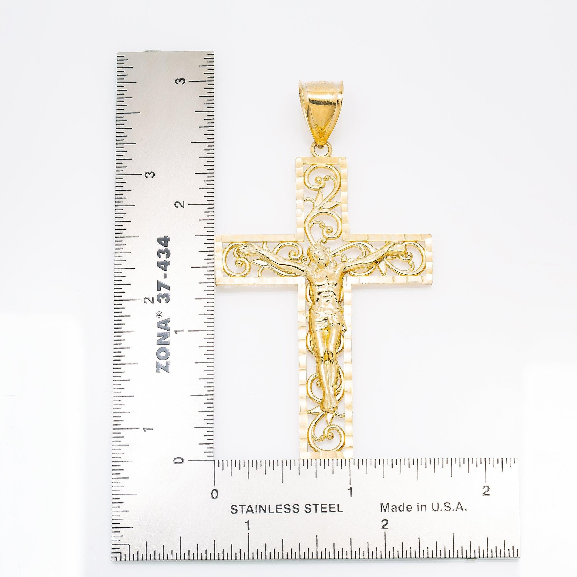 10K GOLD HOLLOW CRUCIFIX PENDANT 2.9"