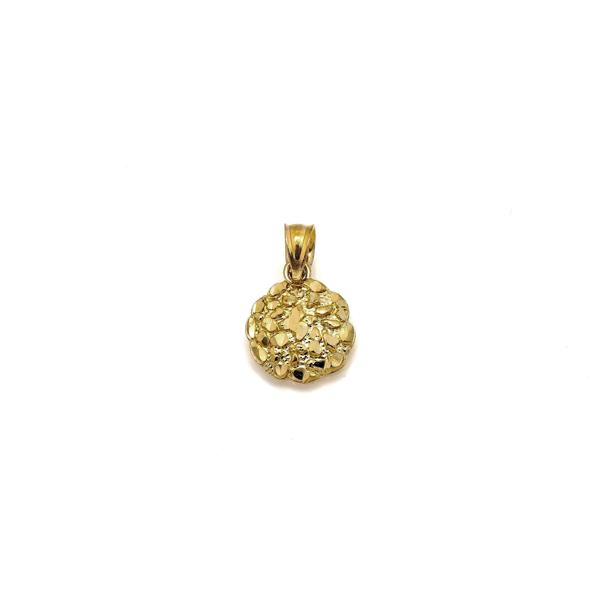 10K GOLD CIRCLE NUGGET PENDANT 0.65"