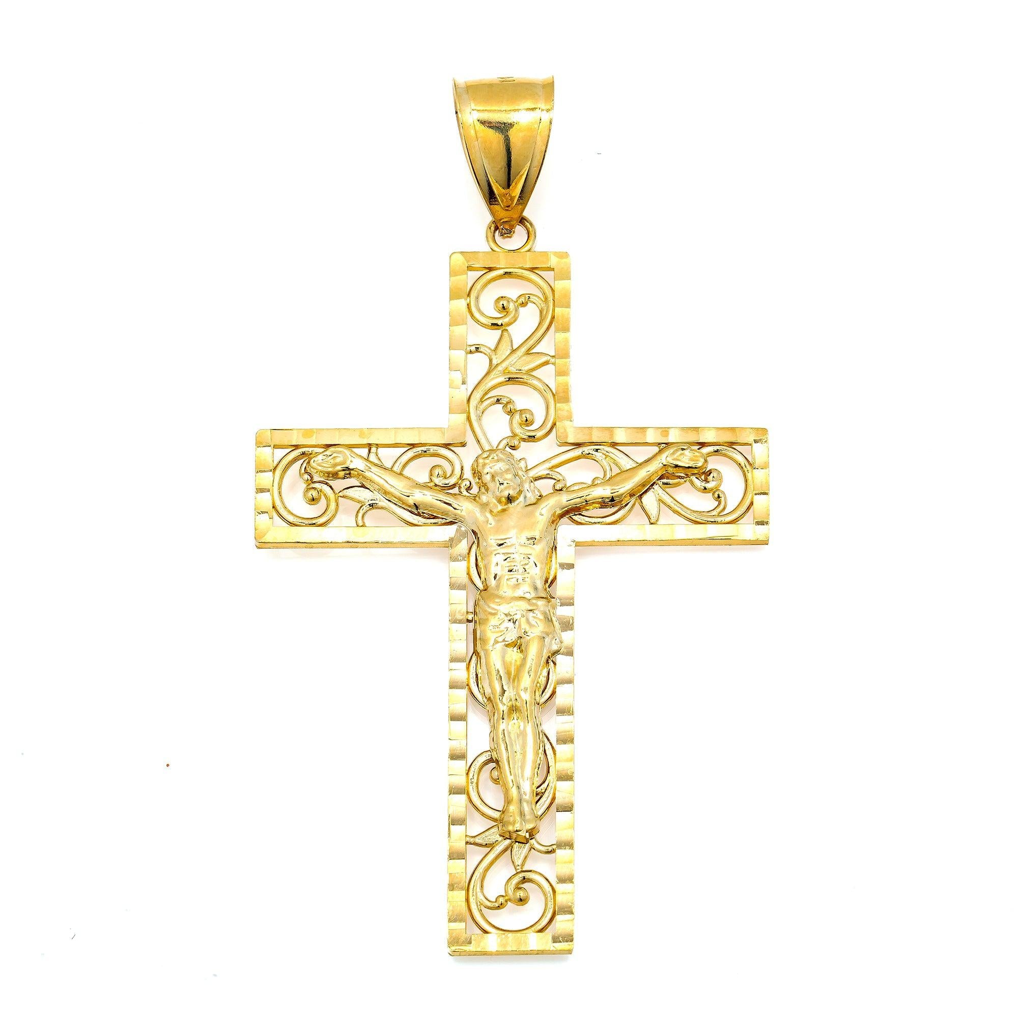 10K GOLD HOLLOW CRUCIFIX PENDANT 2.9"